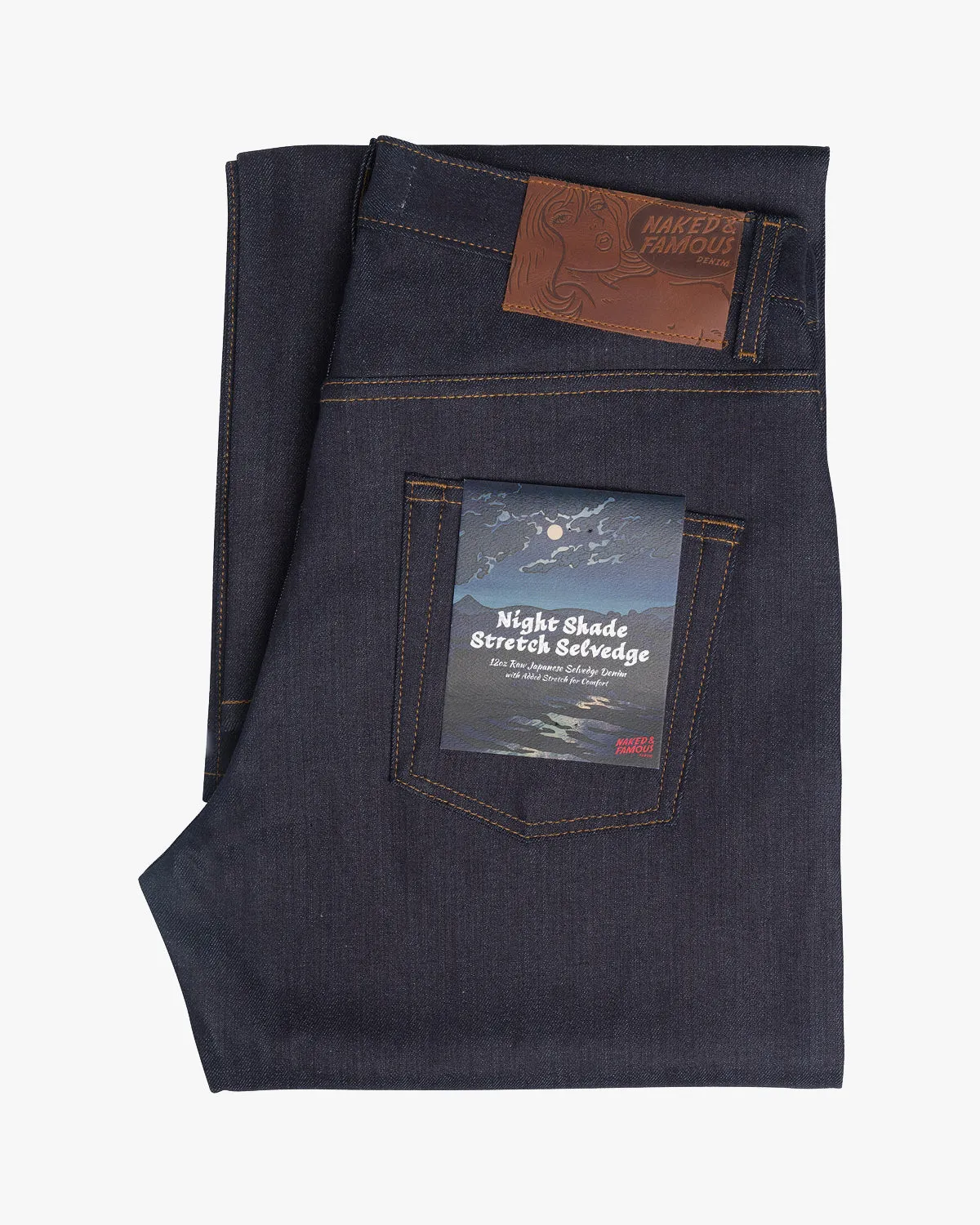 Naked & Famous Denim Strong Guy Relaxed Straight Mens Jeans - Nightshade Stretch Selvedge Elegant Vibrant Textured Functional Casual