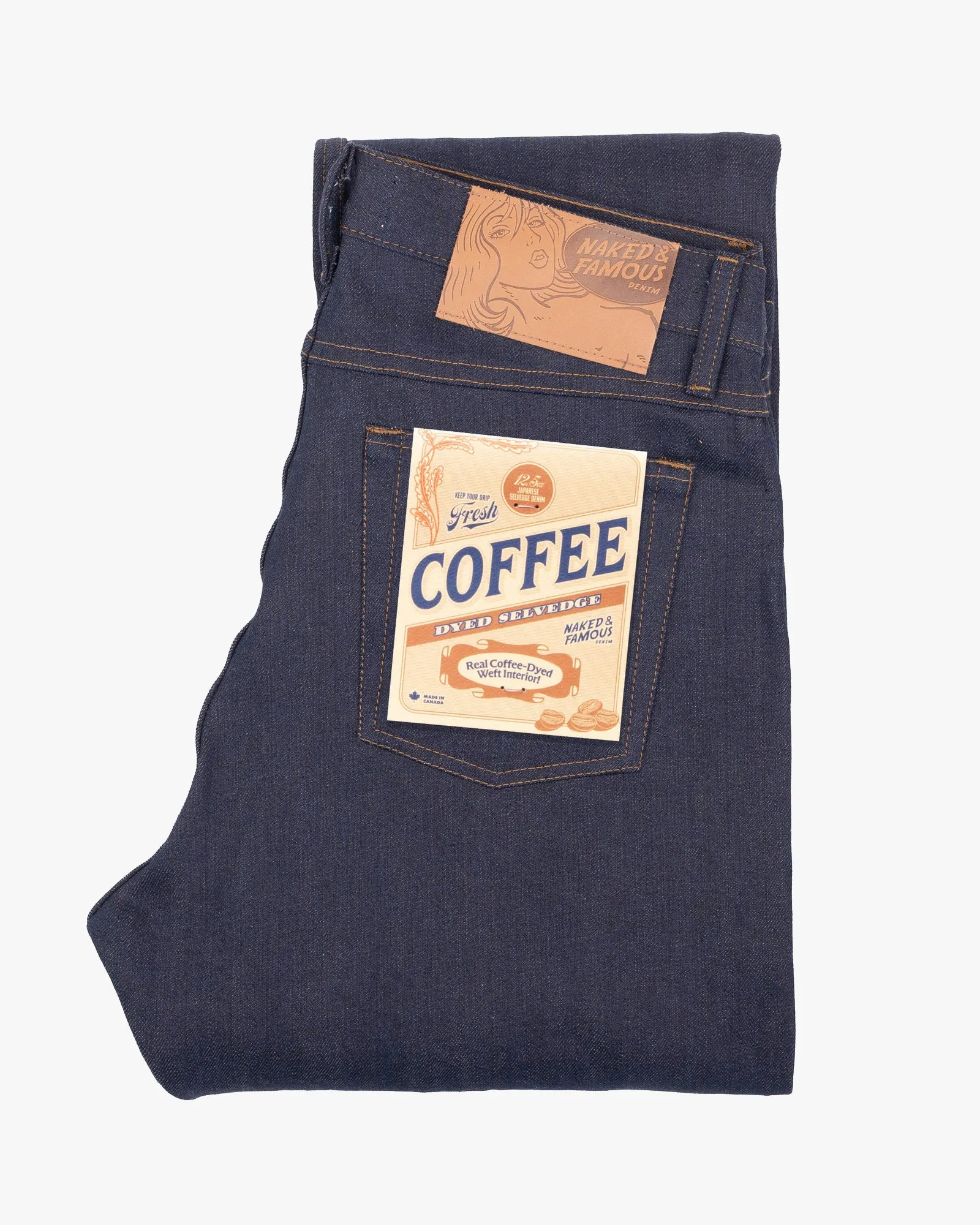 Naked & Famous Denim Weird Guy Regular Tapered Mens Jeans - Coffee Dye Selvedge slim fit Layer Friendly Piece