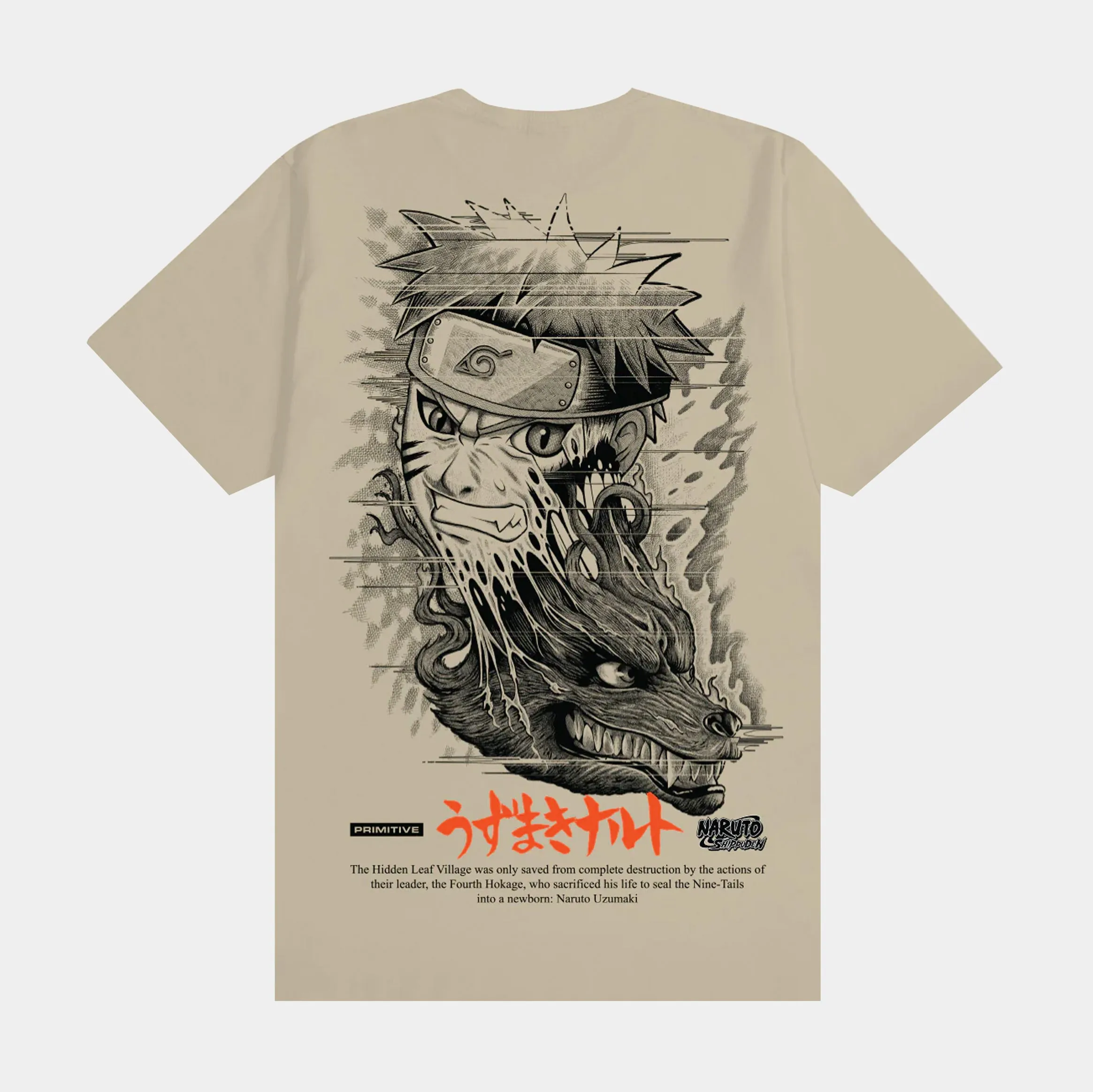 Comfy Wear Fit Naruto Beast Mens Short Sleeve Shirt (Khaki)