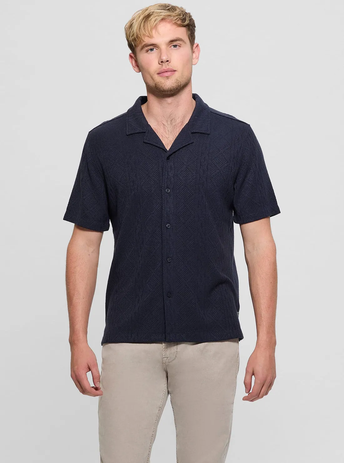 Minimalist Style Streamlined Design Navy Anderson Knit Shirt