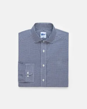 Navy Gingham Spread Collar Dress Shirt - Trim Fit Timeless Design Active Lifestyle