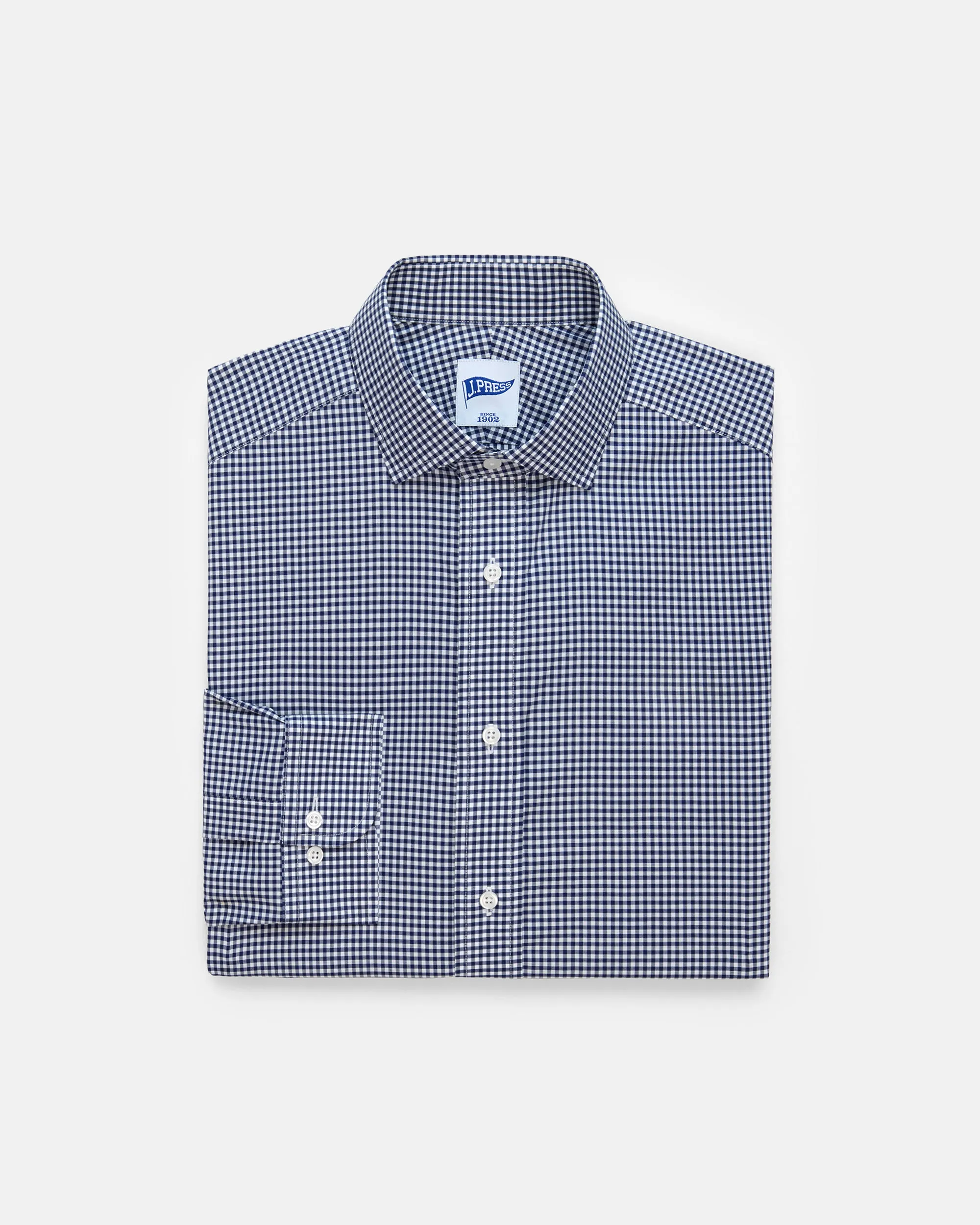 Navy Gingham Spread Collar Dress Shirt - Trim Fit Timeless Design Active Lifestyle