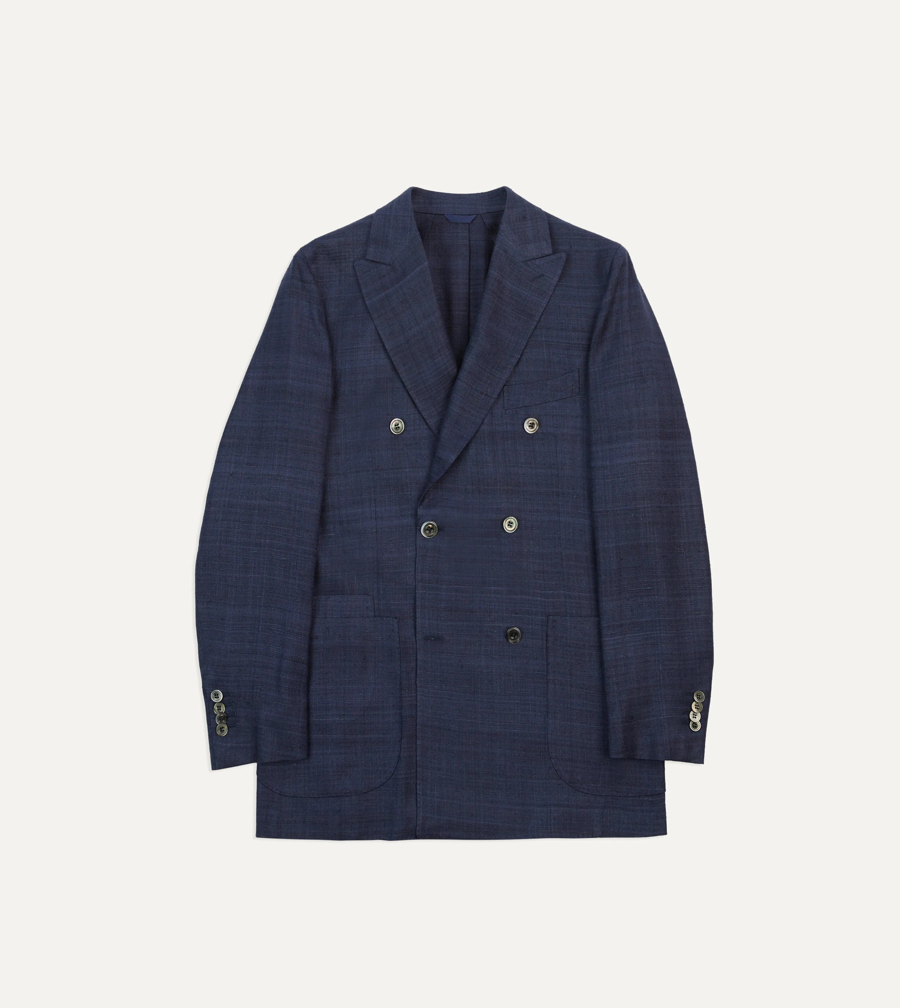 All Weather Protection Navy Tussah Silk Double-Breasted Tailored Jacket