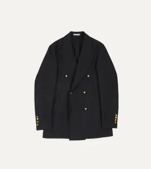 Navy Wool-Mohair Double-Breasted Travel Blazer Reinforced Collar Structure Long Length