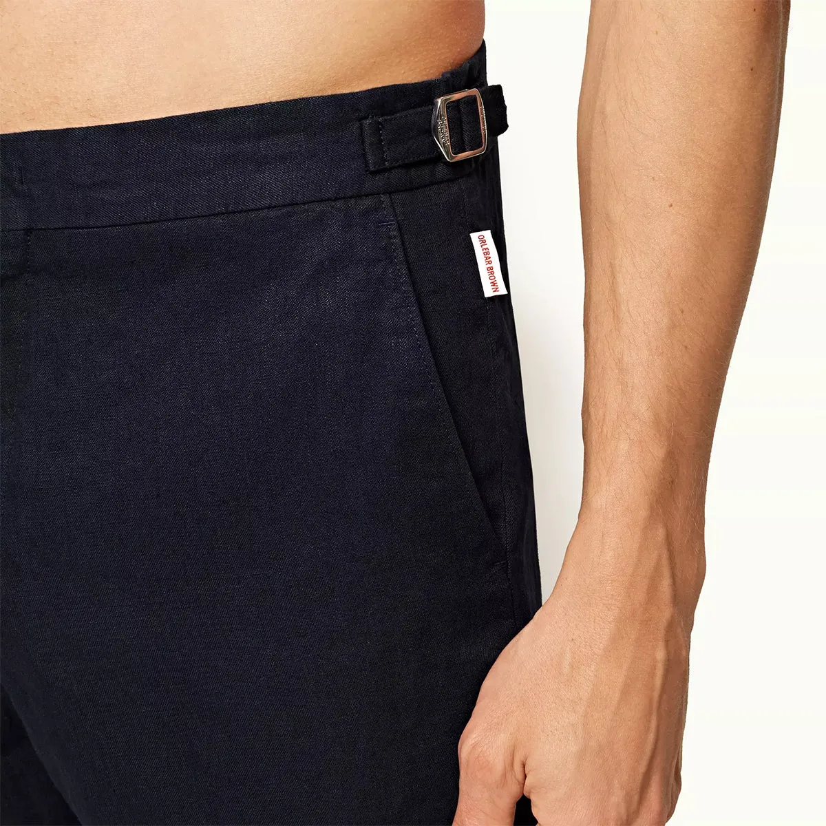 Orlebar Brown - Norwich Linen Shorts in Navy Non slip grip Crisp Texture