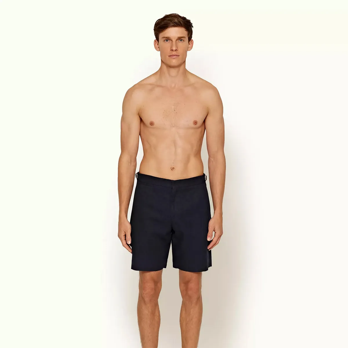 Orlebar Brown - Norwich Linen Shorts in Navy Modern Fit UV Protective Coating