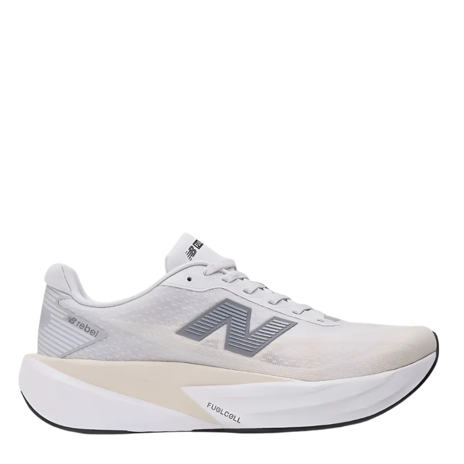 Flexibility - improving ventilated shoes New Balance Men's Fuelcell Rebel v5 Running Shoes in Grey Matter/Linen/White AW25