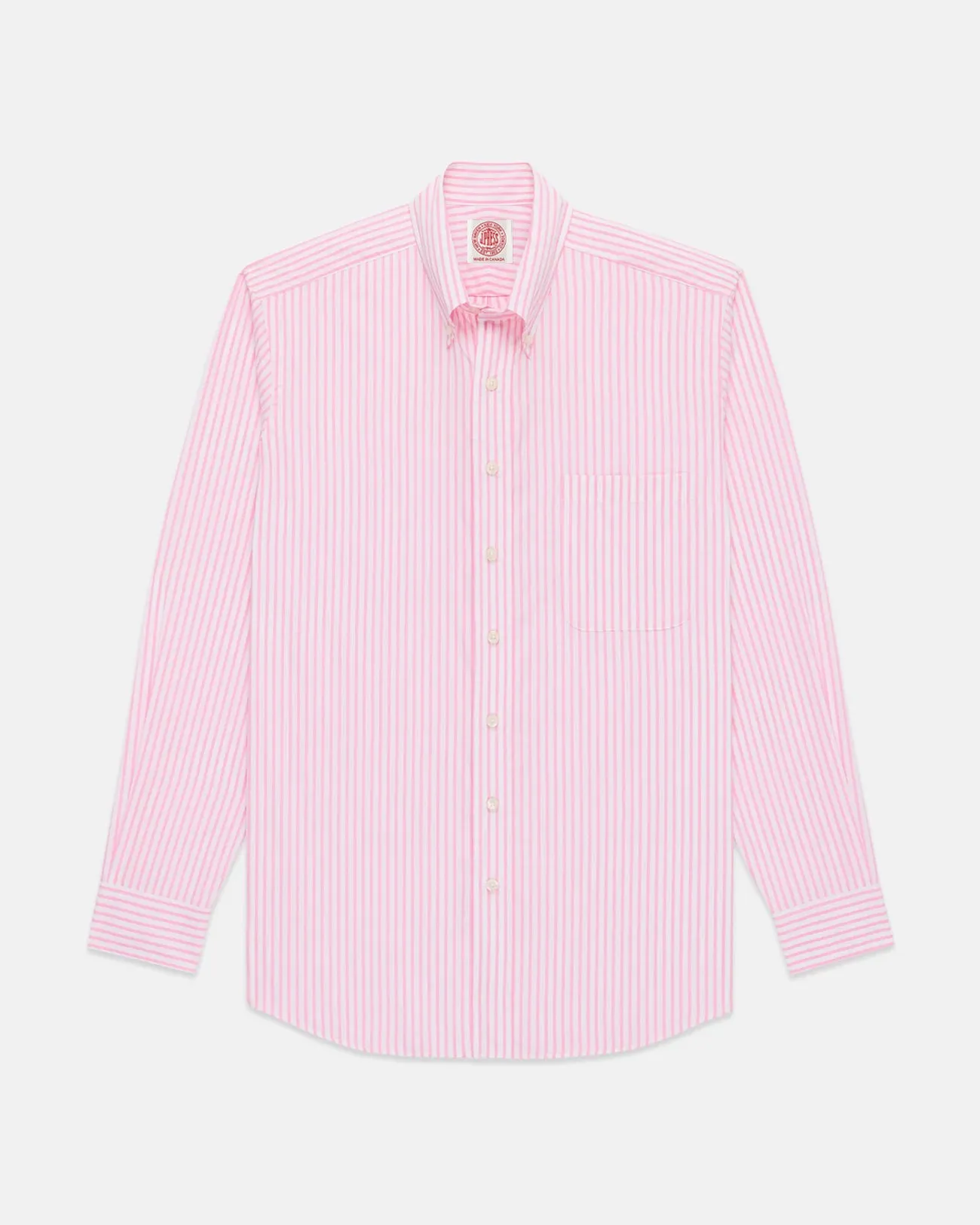 Sleek Silhouette Non-Iron Made-in-Canada Pink Butcher Stripe Broadcloth Button Down Shirt - Classic Fit