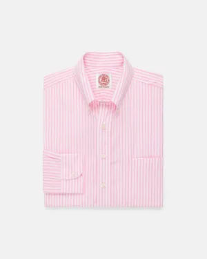 Made-in-Canada Pink Butcher Stripe Broadcloth Button Down Shirt - Classic Fit Holiday Special Polished Style