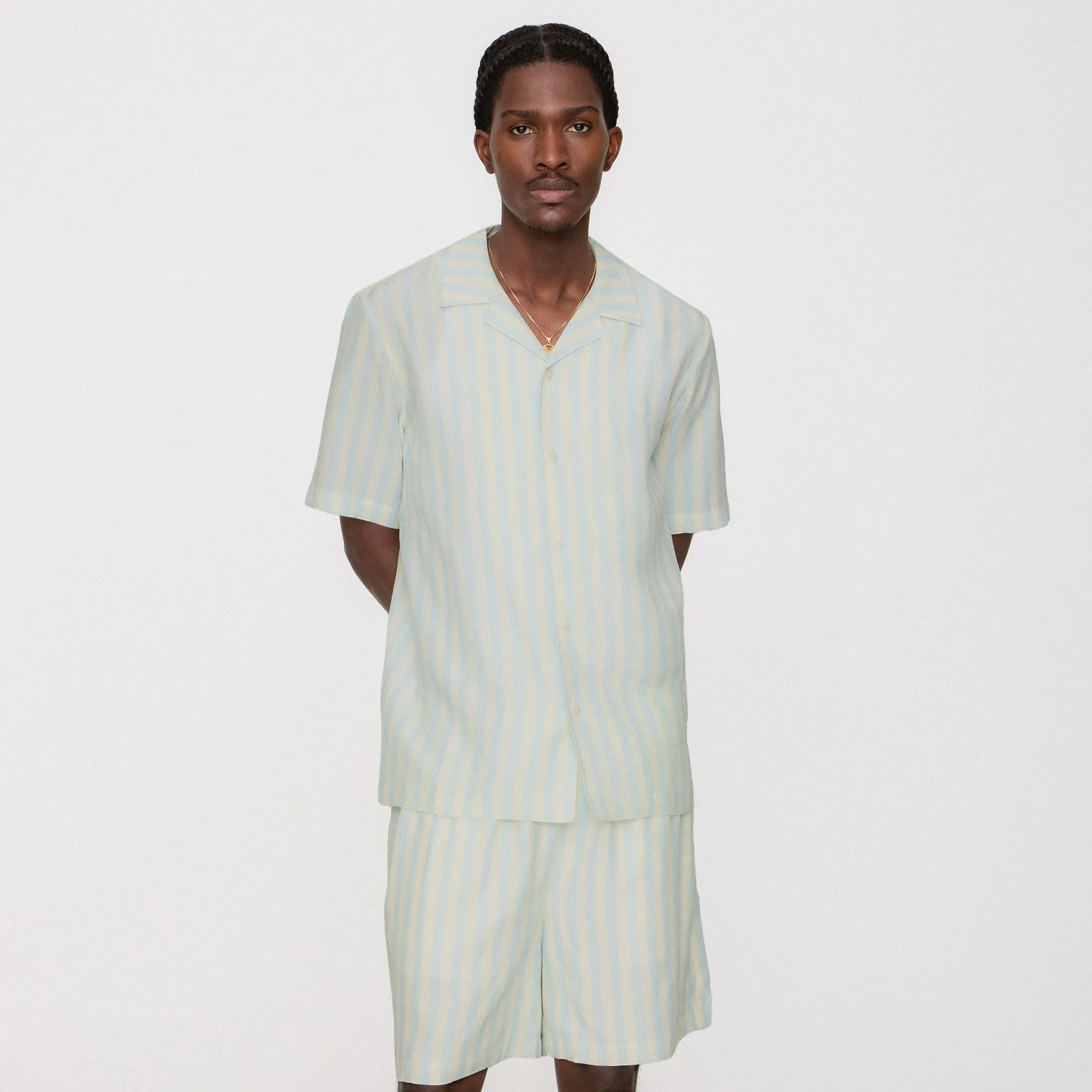 Smooth Zipper Action Kith Striped Thompson Camp Collar Shirt - Light Indigo