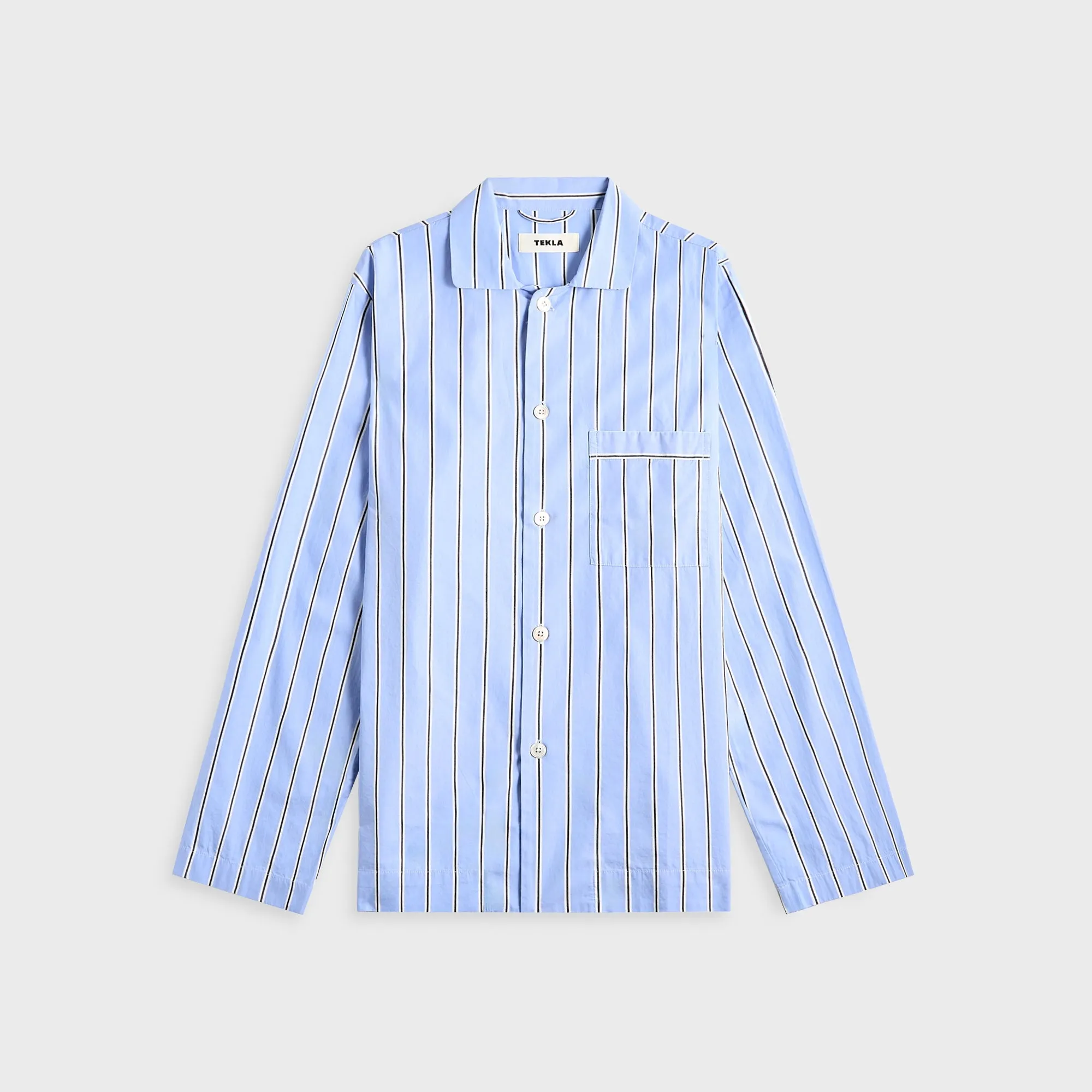 Tekla Cotton Poplin Pyjama Shirt - Bassett Stripes Buttery Soft Handfeel WaterRepellentFabric