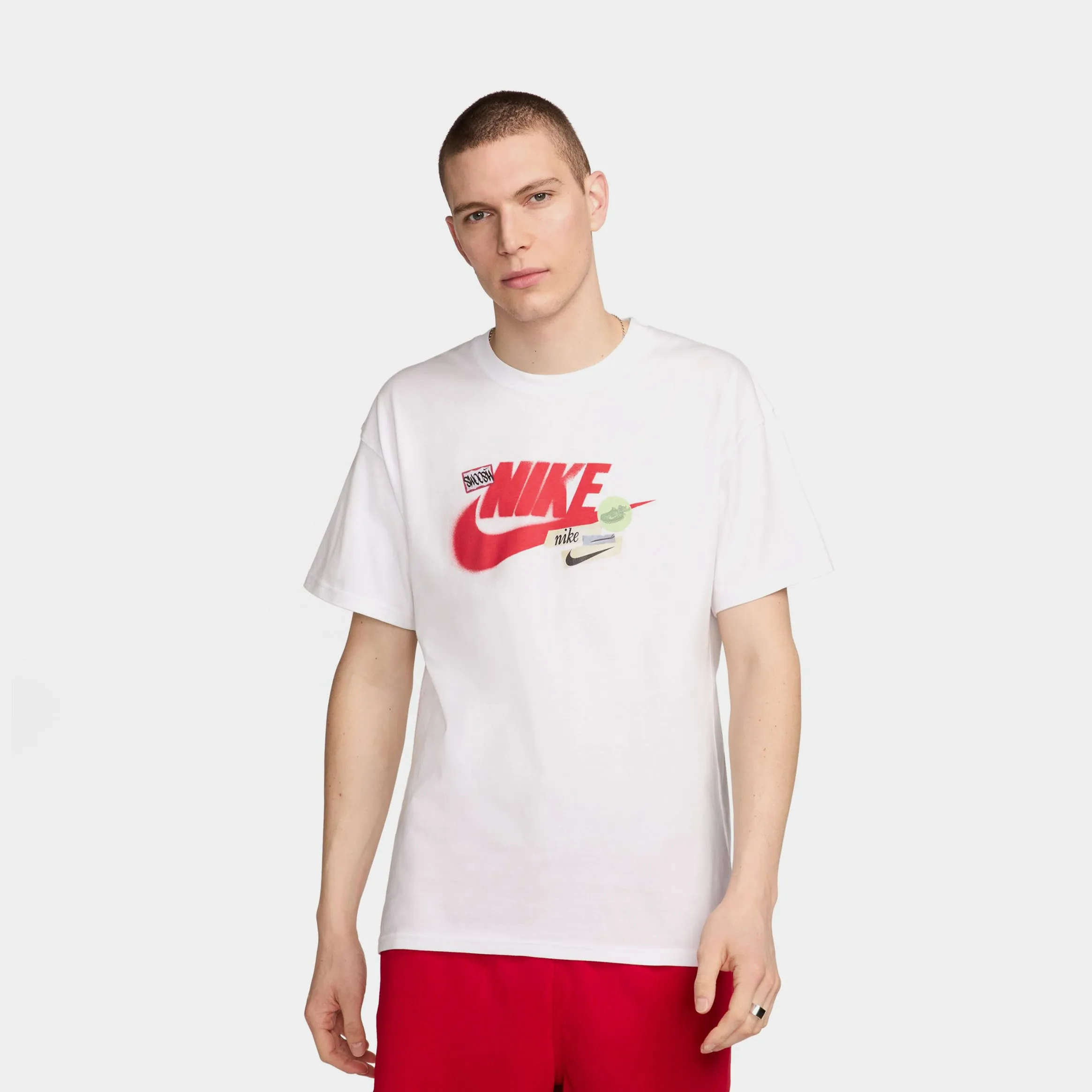 Comfortable Stretch Airflow Mesh Panels NSW Max90 No Bills Mens Short Sleeve Shirt (White/Red)