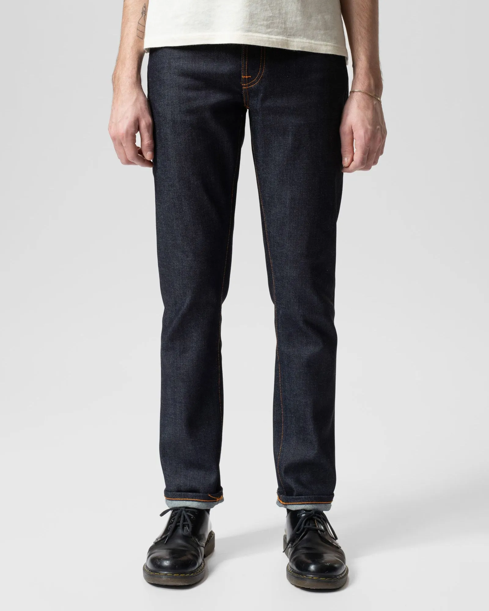 Common Outfit Nudie Grim Tim Slim Straight Mens Jeans - Dry Japan Selvage