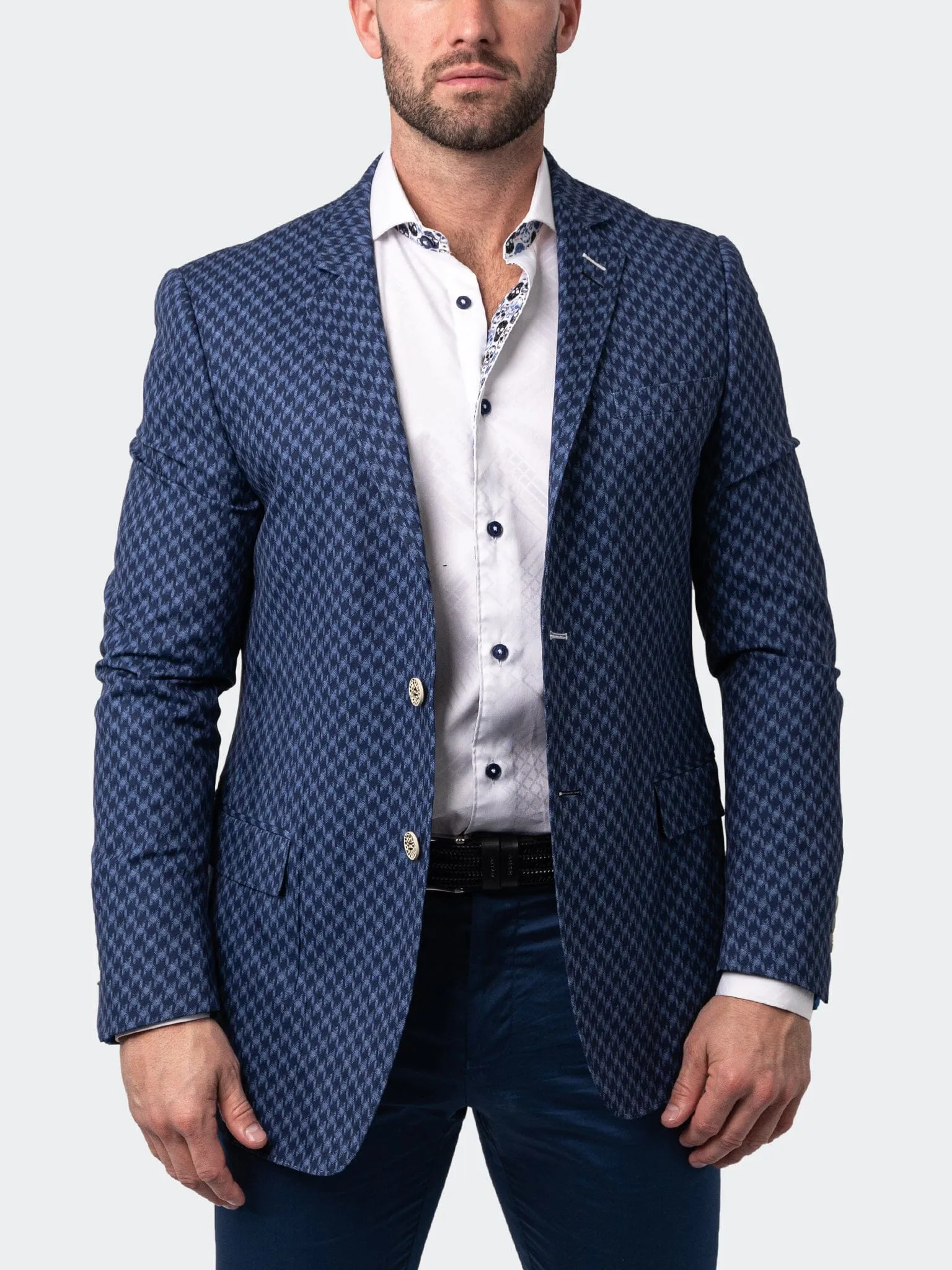 Blazer Unconstructed HoundstoothLg Blue Clean Minimal Look ElasticizedWaistbandSystem