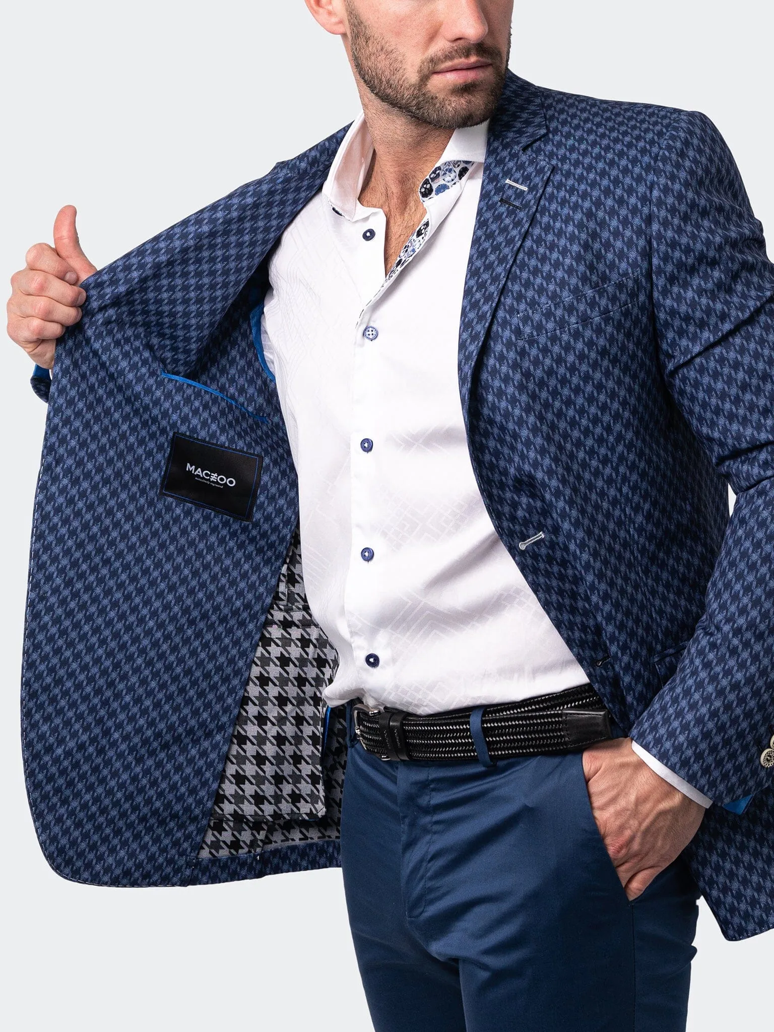 Lightweight Insulation Technology Multi Layer Construction Blazer Unconstructed HoundstoothLg Blue