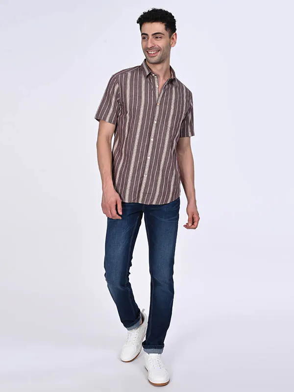 Athleisure Trend Men Striped Half Sleeve Cotton Shirt
