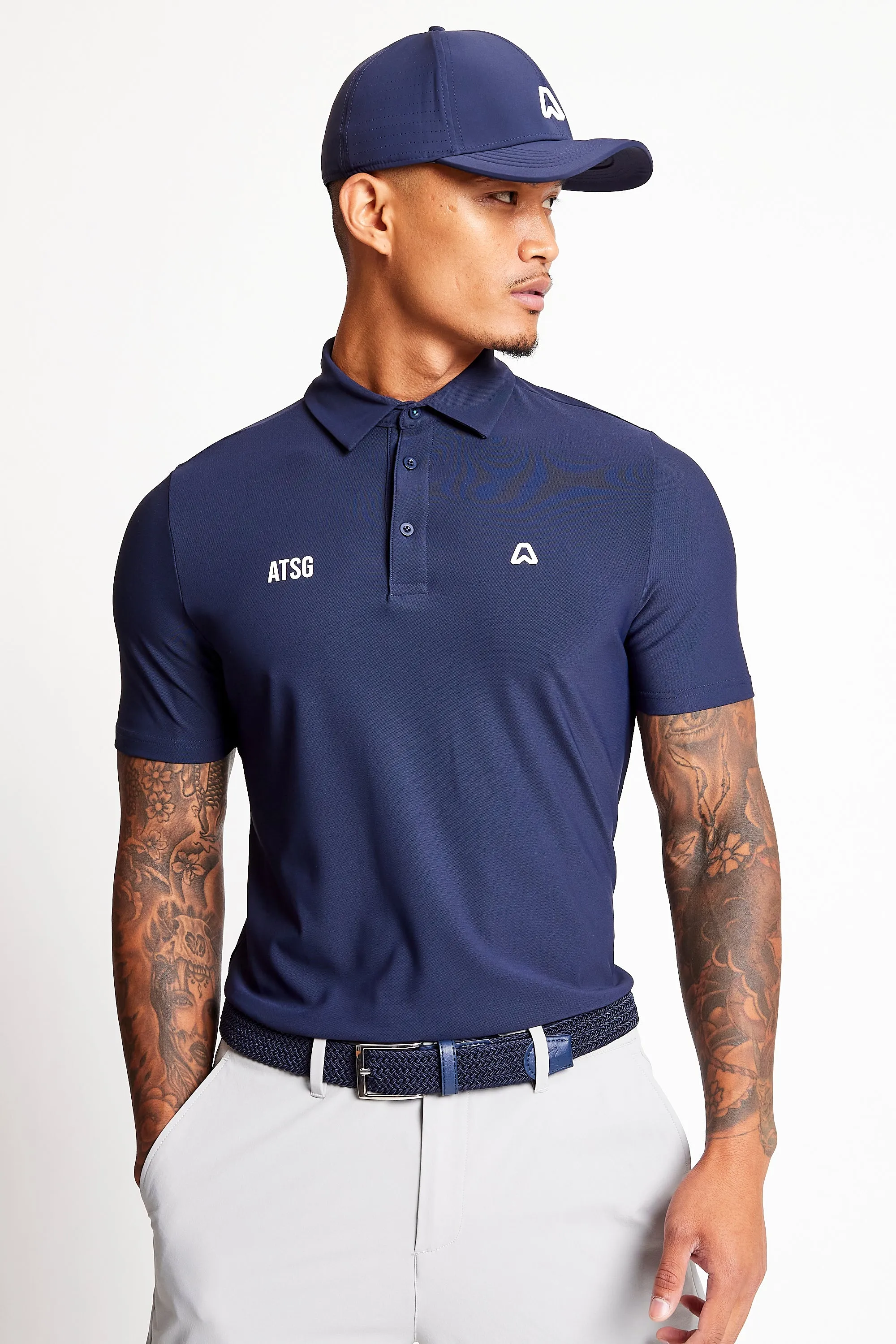 Micro Perforated Texture Slim Fit Stretch Golf Polo Shirt - Ace Navy
