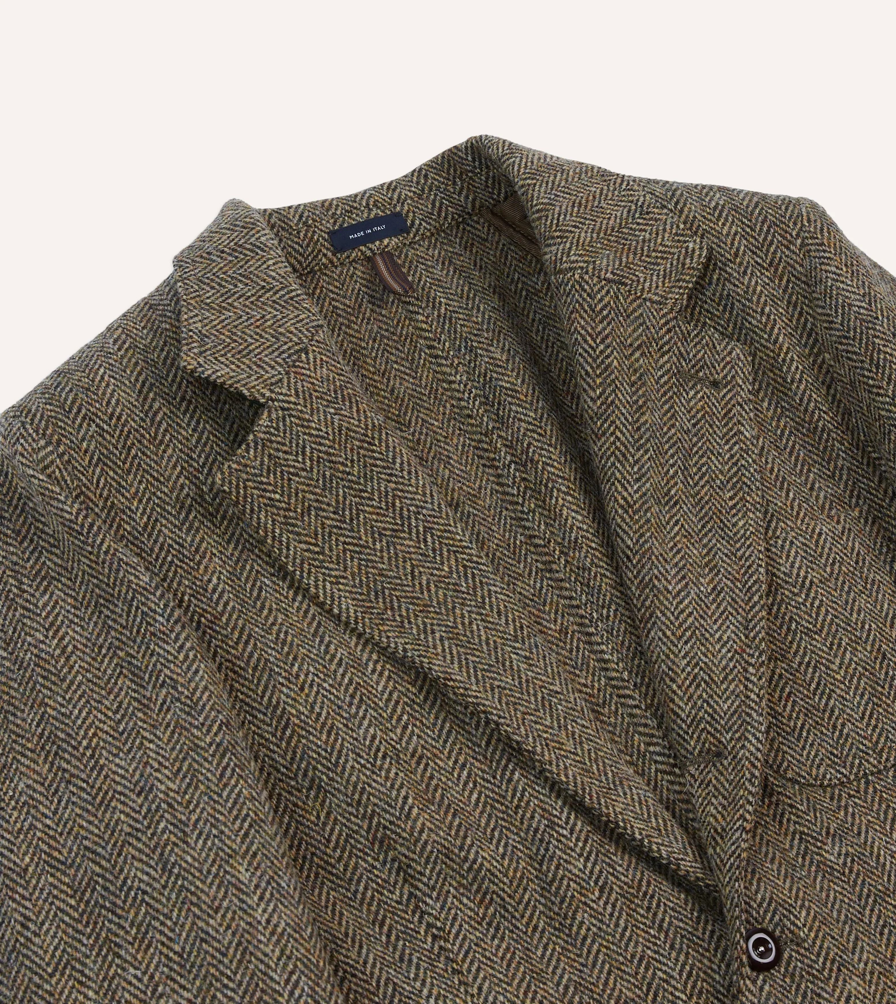 Everyday Urban Style Quick Drying Olive Herringbone Harris Tweed Games Blazer Mk. VII