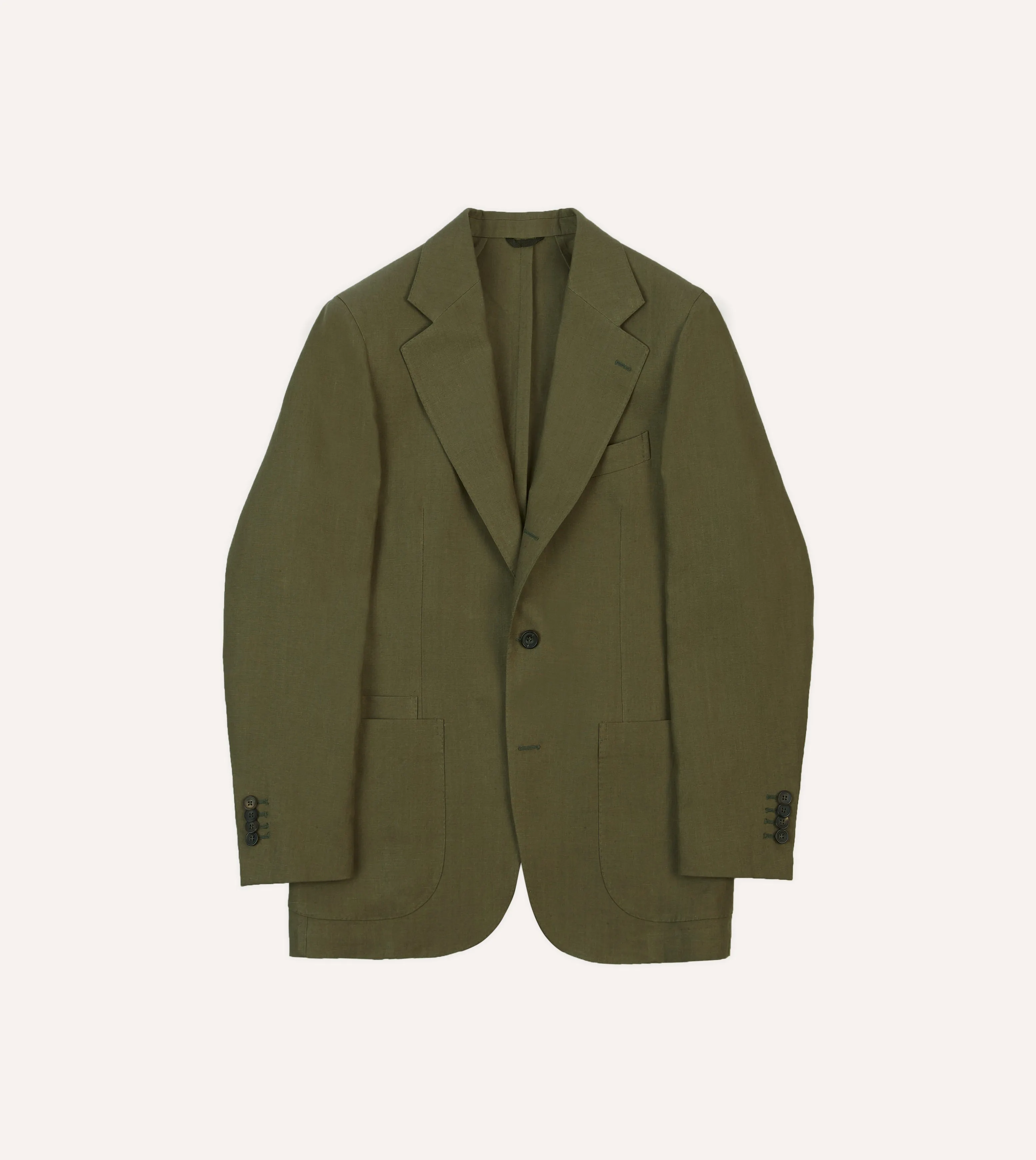 Olive Irish Linen Tailored Jacket Friction Reducing Lining Camo Print