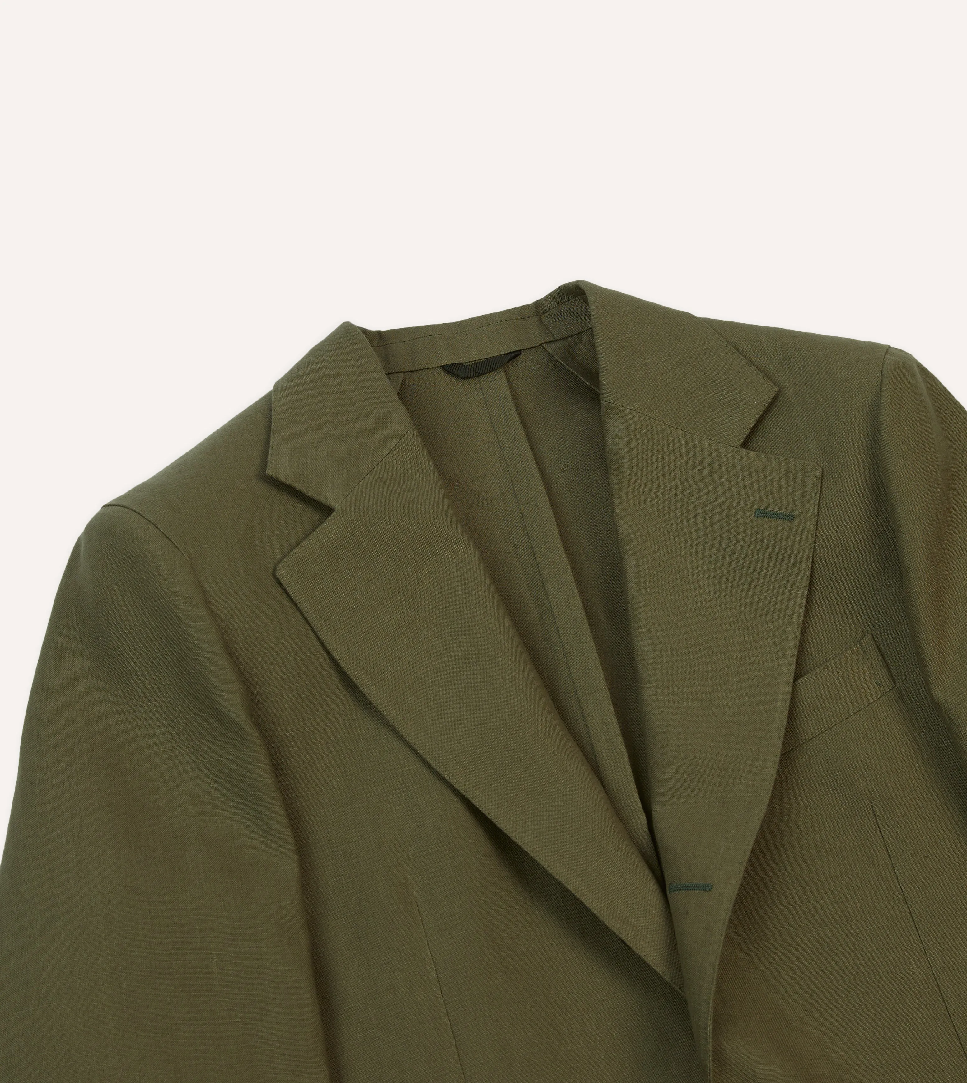 Olive Irish Linen Tailored Jacket Noise Free Material