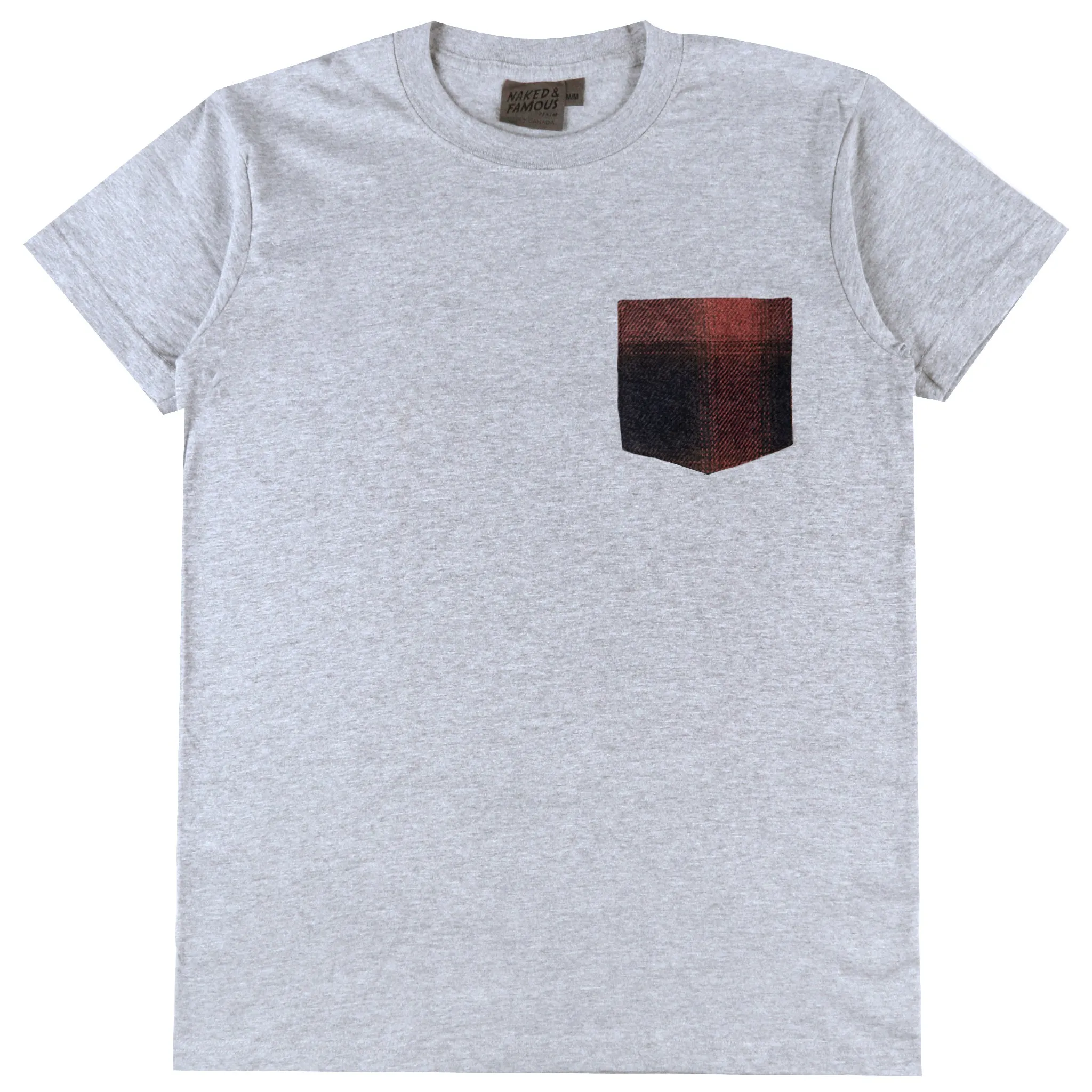 Anti Shrinkage Treatment Pocket Tee - Heather Grey   Tweedy Cotton Vintage Brushed - Red