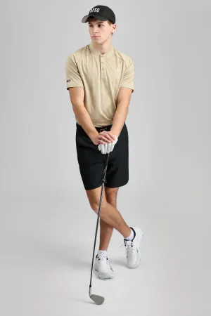 Orbit Texture Grandad Golf Polo Shirt - Bunker Sand Athleisure Trend Everyday Comfort