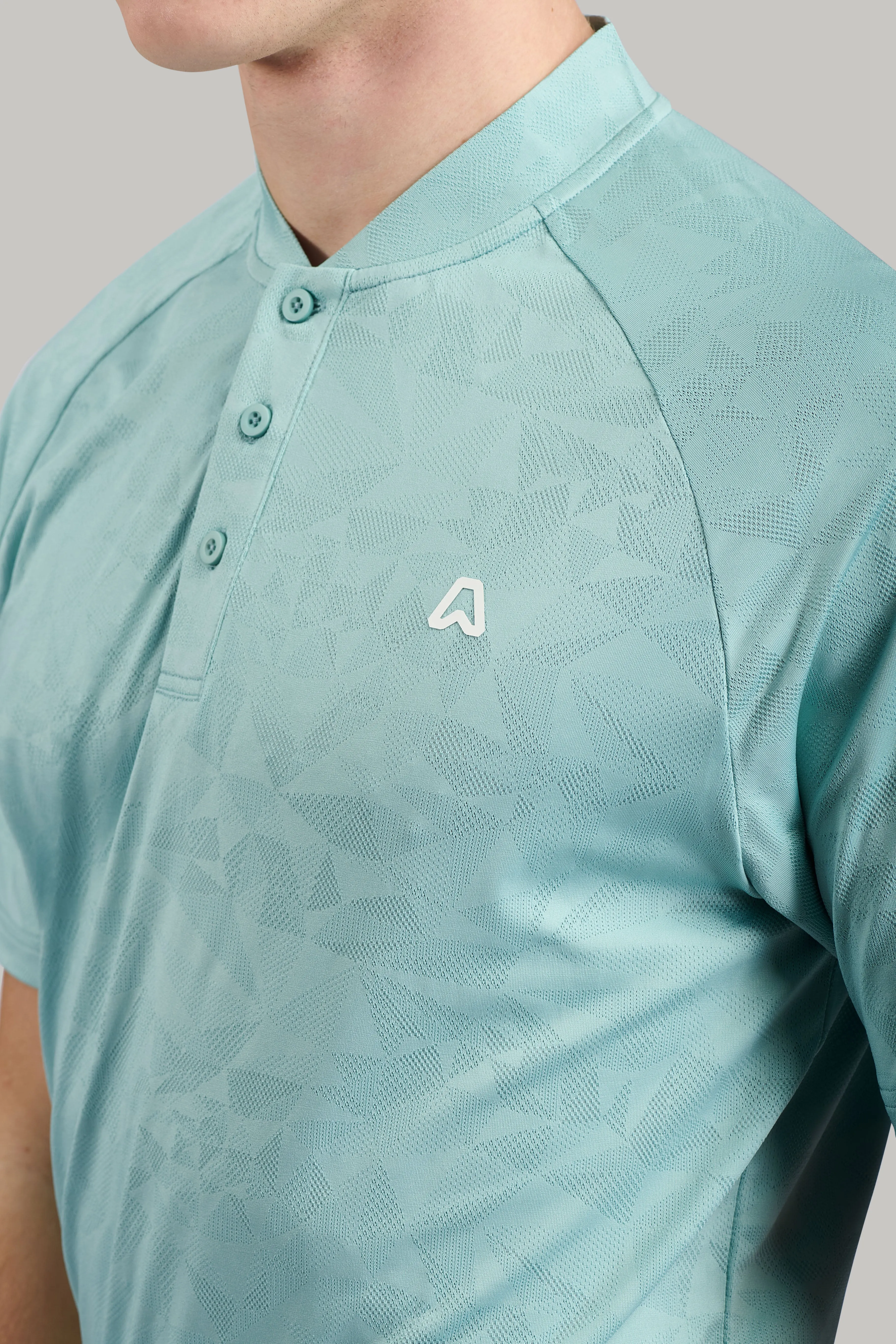 Orbit Texture Grandad Golf Polo Shirt - Fresh Mint Year-Round Favorite Timeless Fit