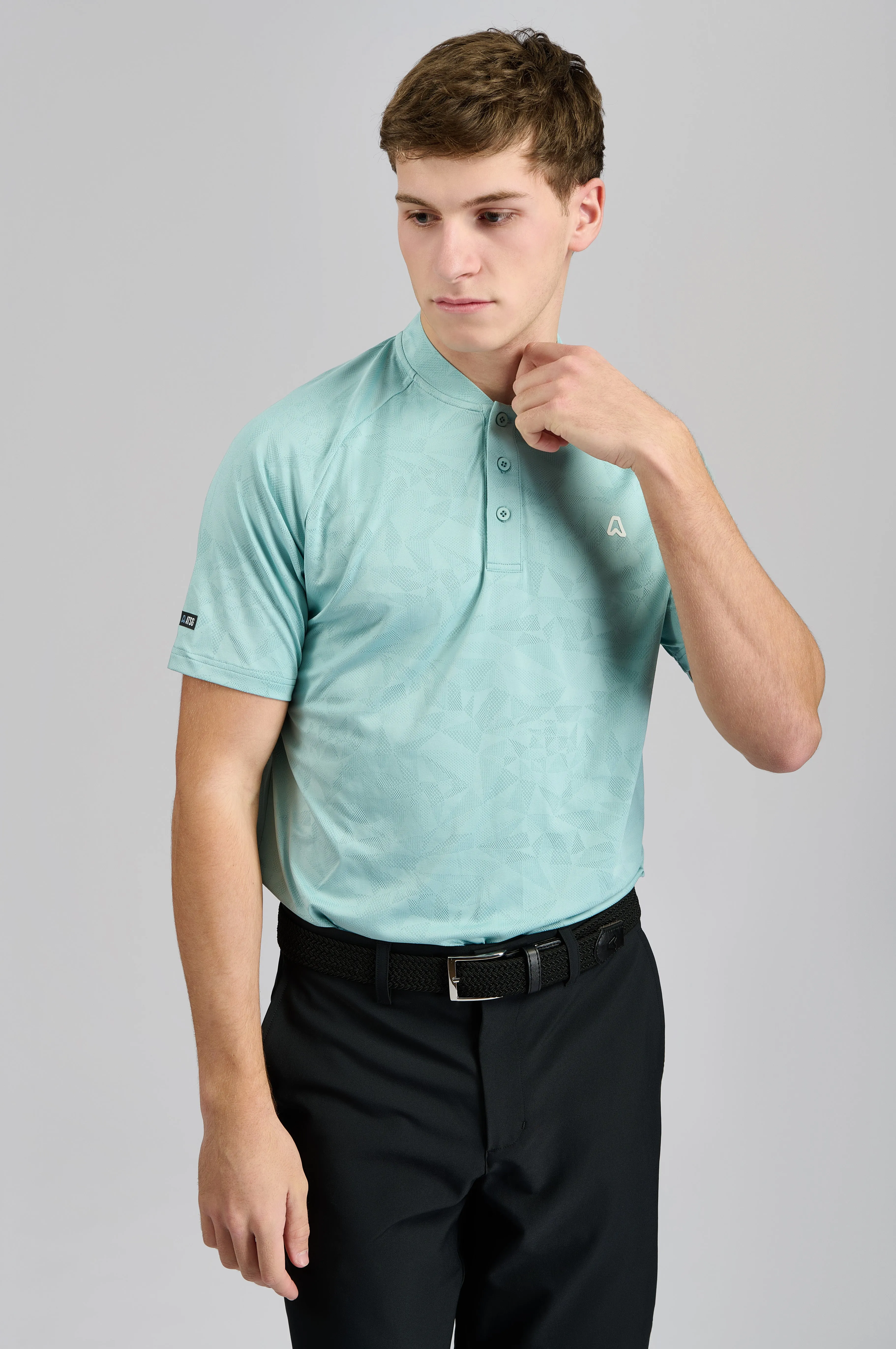 Fashionable Comfort Orbit Texture Grandad Golf Polo Shirt - Fresh Mint