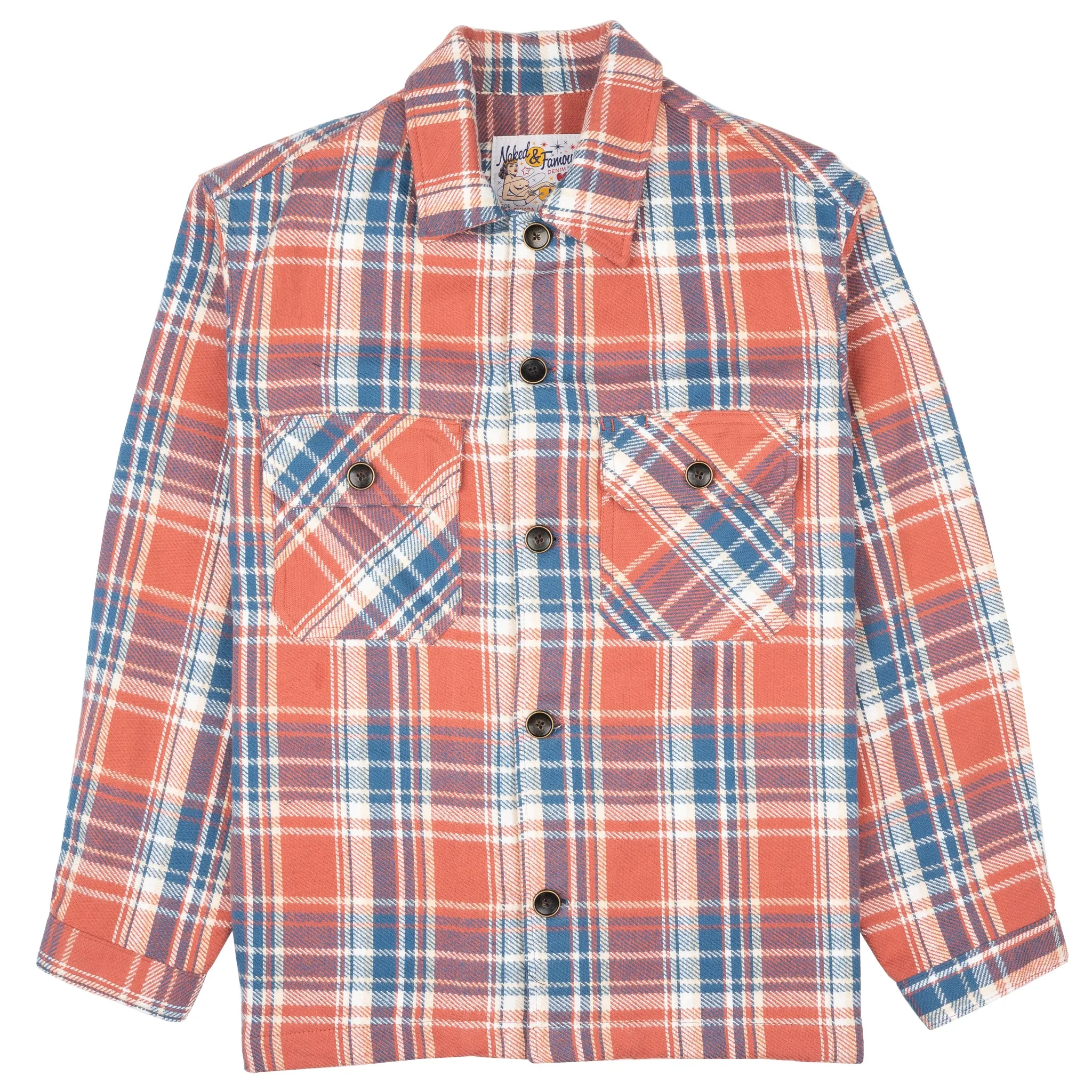 Over Shirt - Triple Yarn Twill Check Brush - Red Tuckable Hem shopping spree