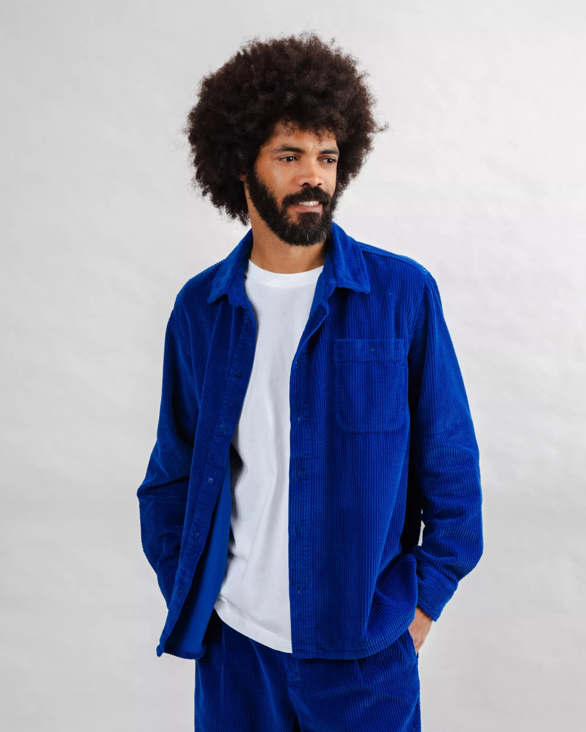 Corduroy Overshirt Klein Blue No Slip Shoulder Grips Comfortable Wear