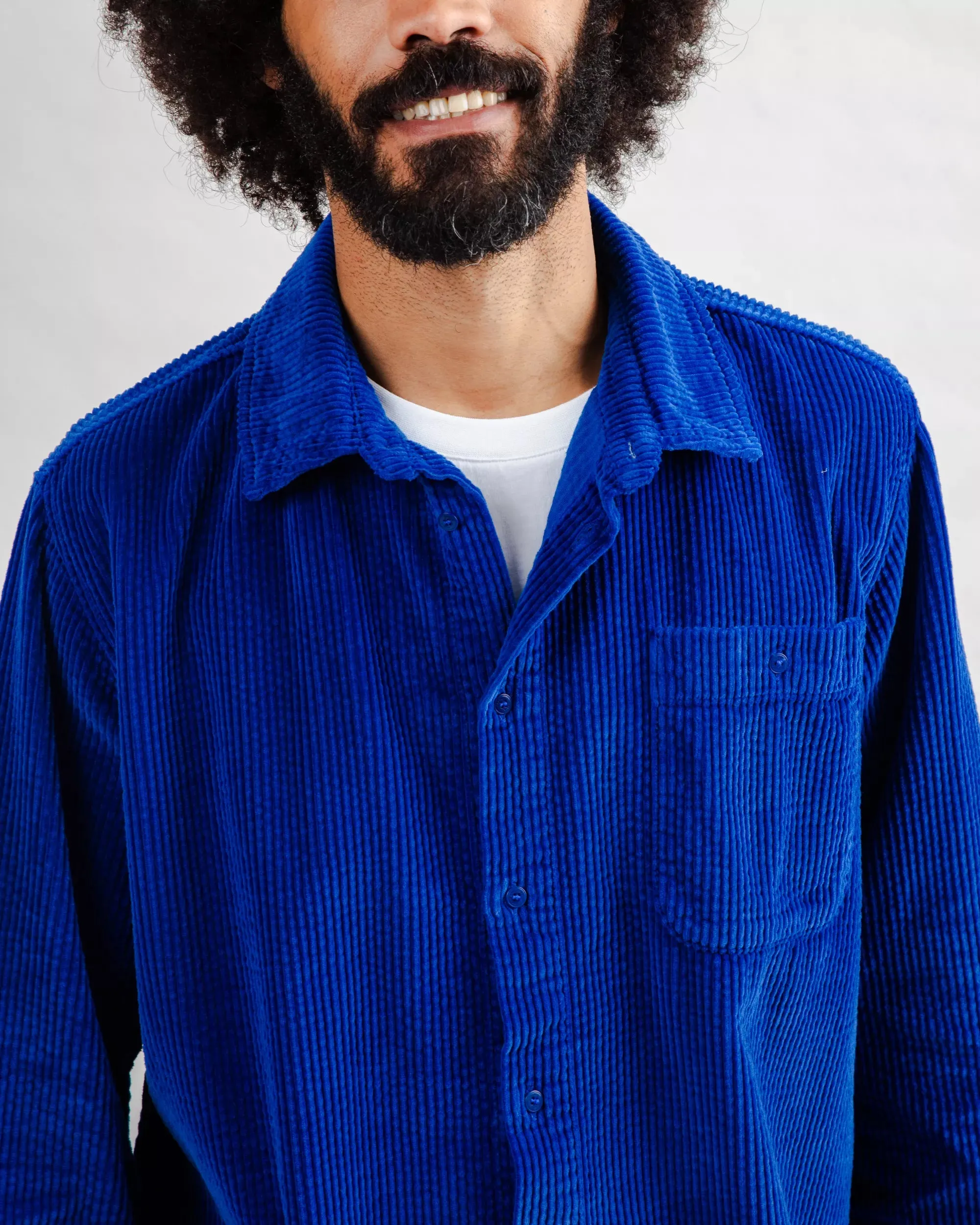 Adjustable Cuff Closure Corduroy Overshirt Klein Blue