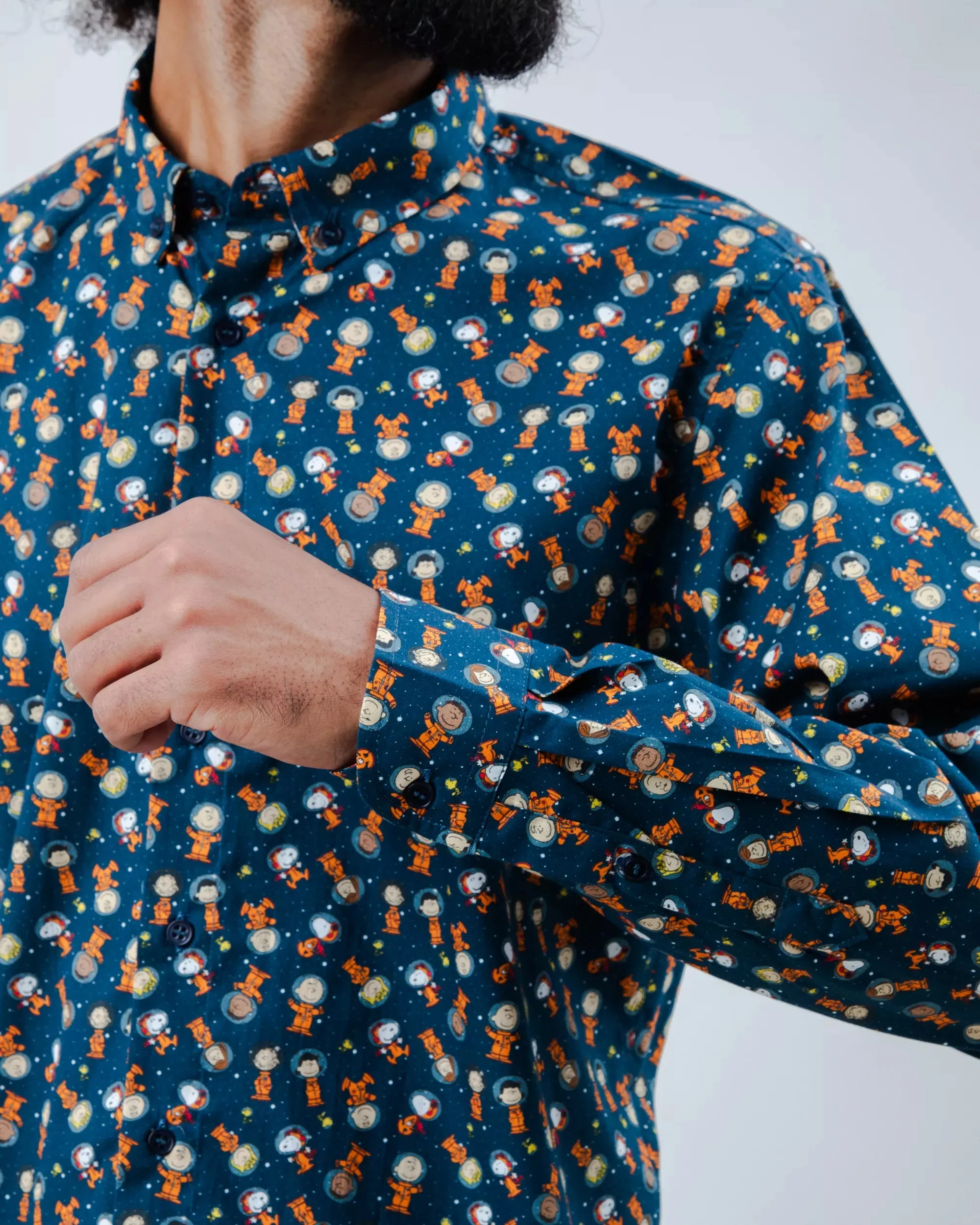 Peanuts Astronaut Regular Shirt Blue crew neck