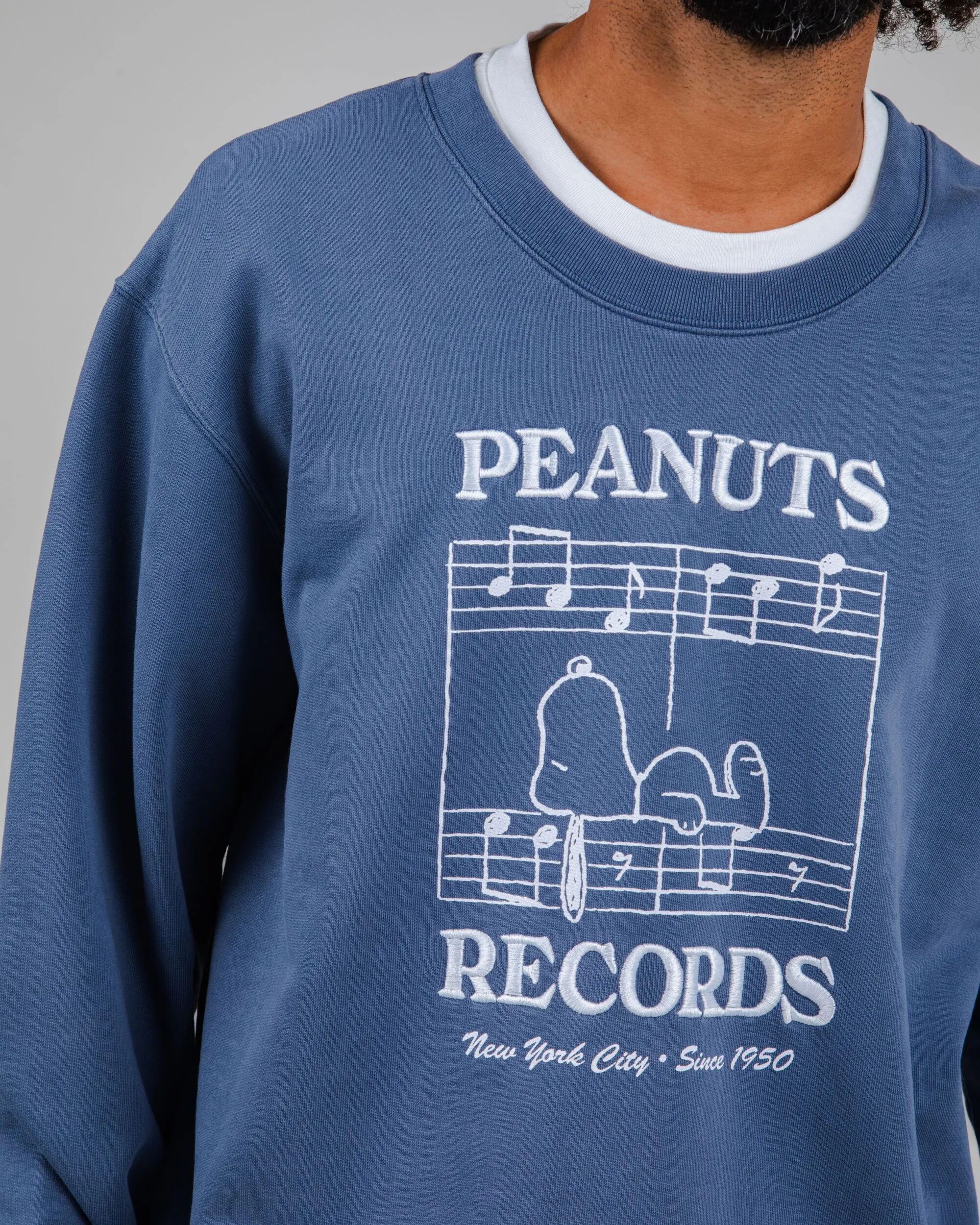 Cotton Blend Urban Sporty Peanuts Classic Records Sweatshirt Blue