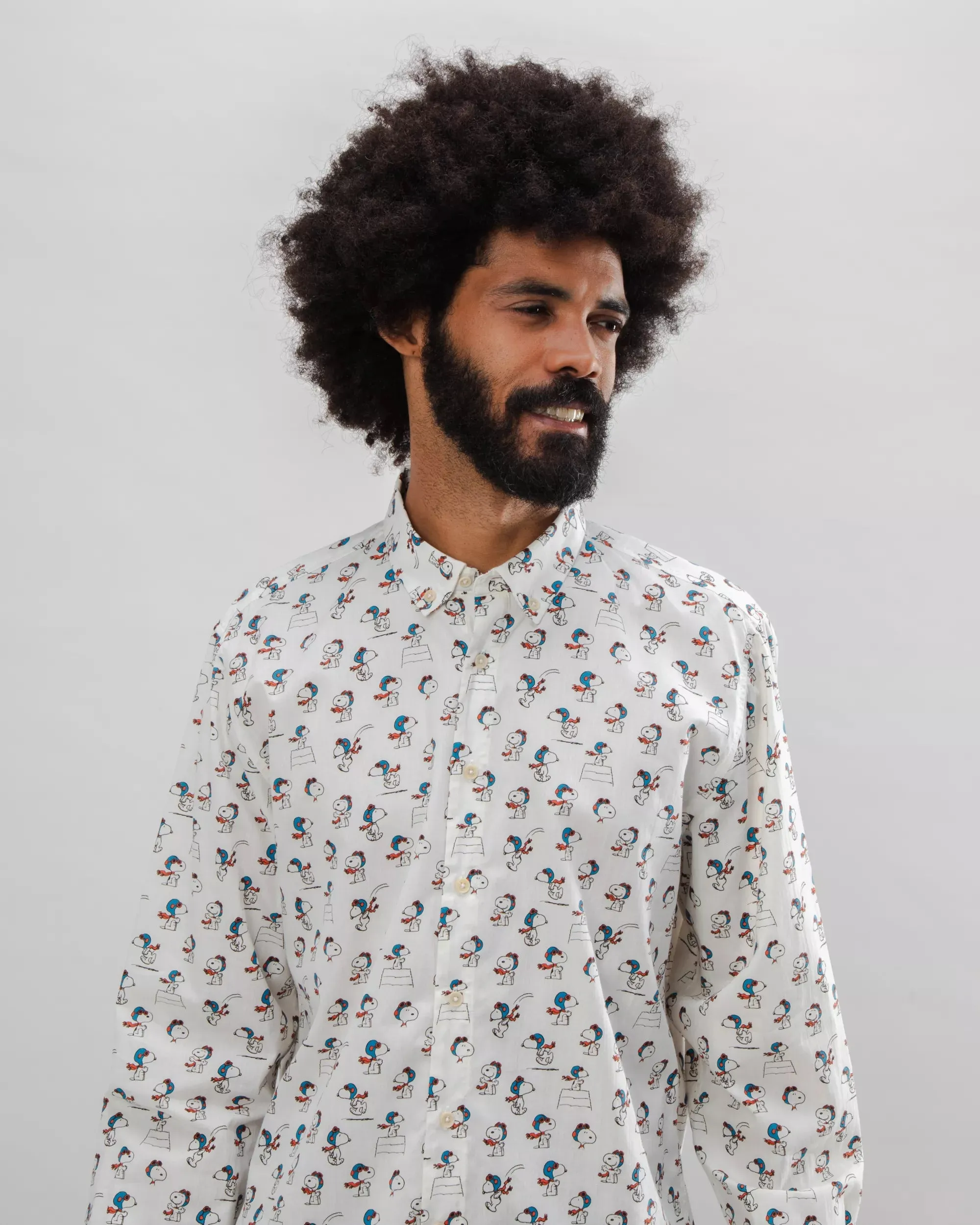 Peanuts Flying Ace Cotton Shirt Ecru Chambray Fabric Urban Fashion