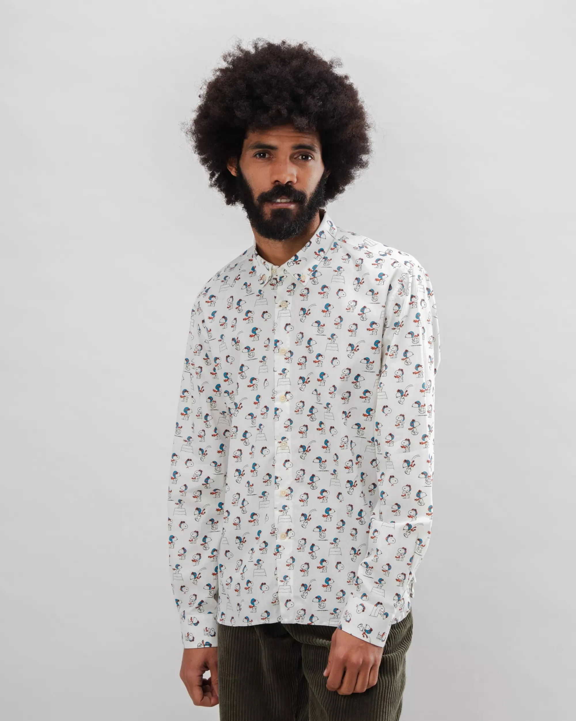 Tuckable Hem Affordable Luxury Peanuts Flying Ace Cotton Shirt Ecru