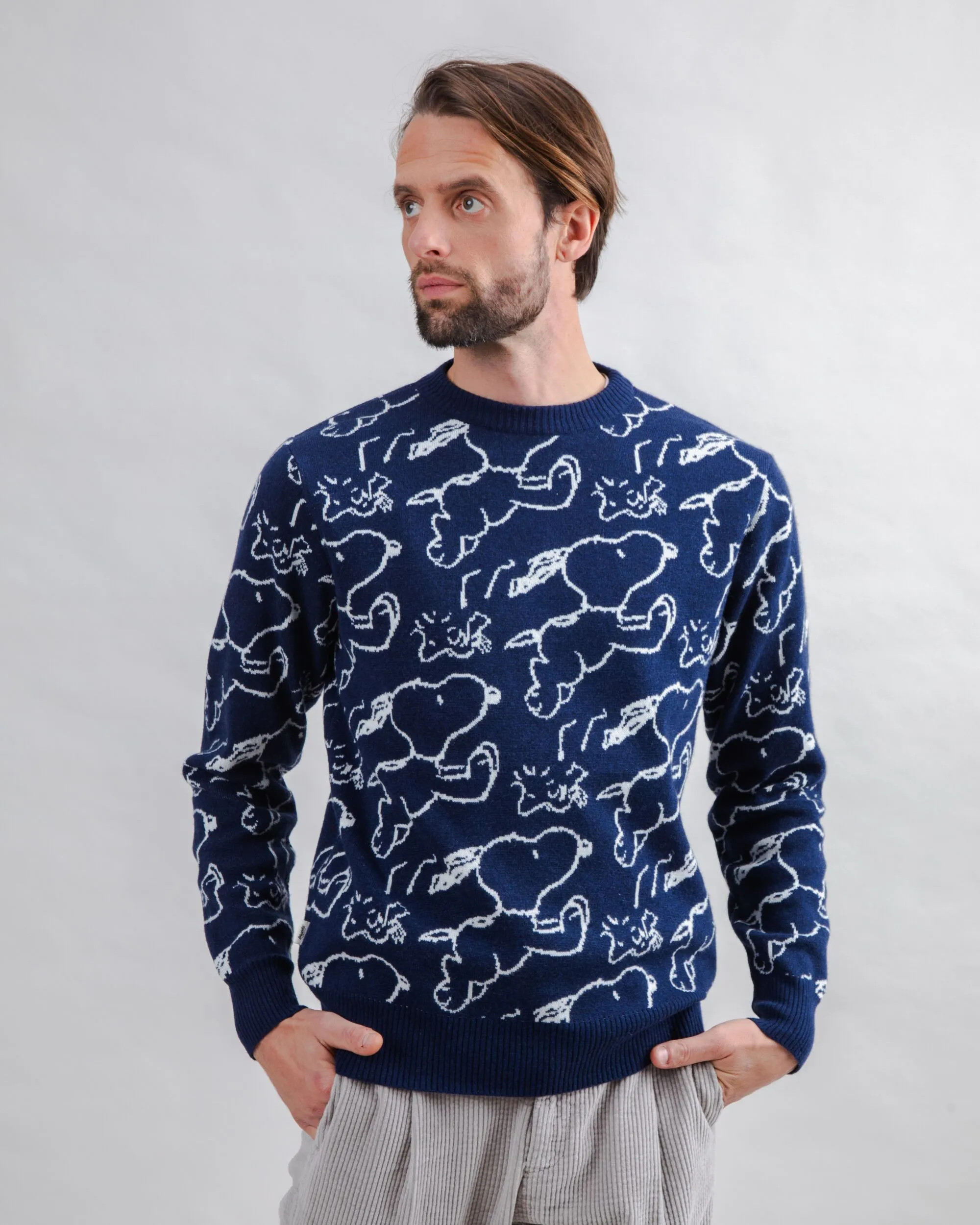 Peanuts Sweater Jacquard Navy Street Sporty single layer