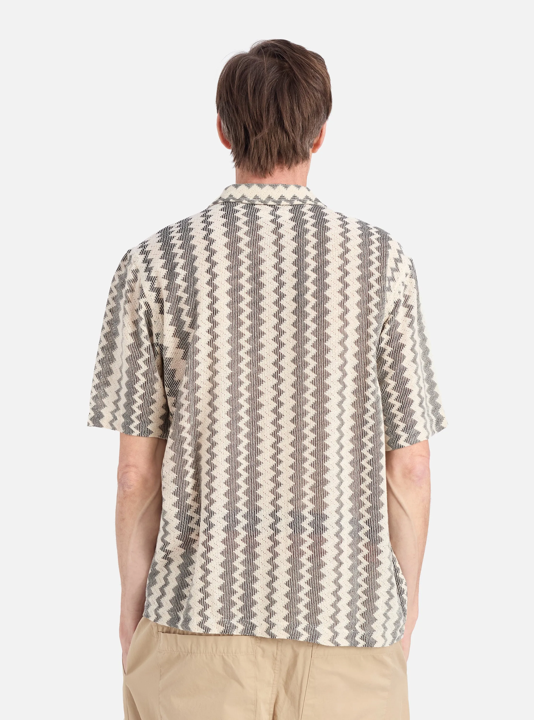 Charcoal Cotton Lattice Road Shirt Waffle Weave Ribbed Trim