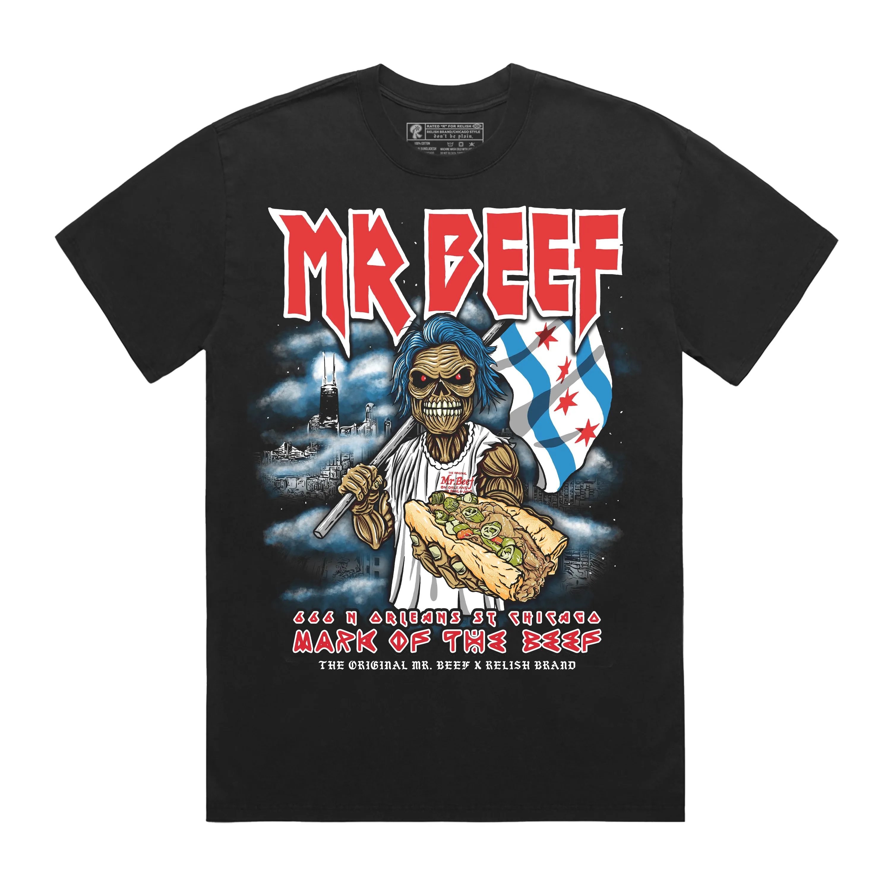 Stretch Jersey Knit Mr. Beef X Relish Collab - 666 Mark of the BEEF - Garment Dyed - Black