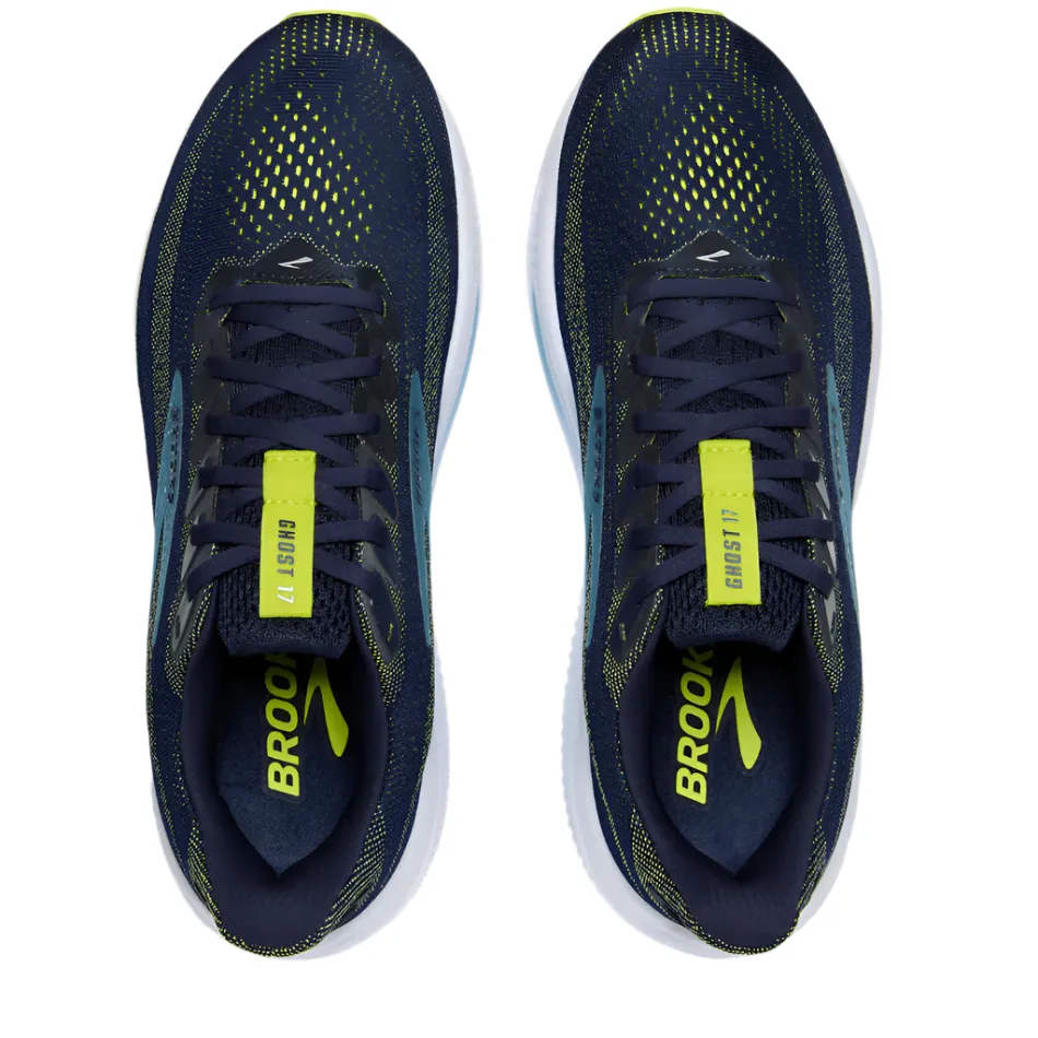 treadmill - suitable Running Companion Brooks Men's Ghost 17 2E Wide Fit Running Shoes in Peacoat/Lime/Blue AW25