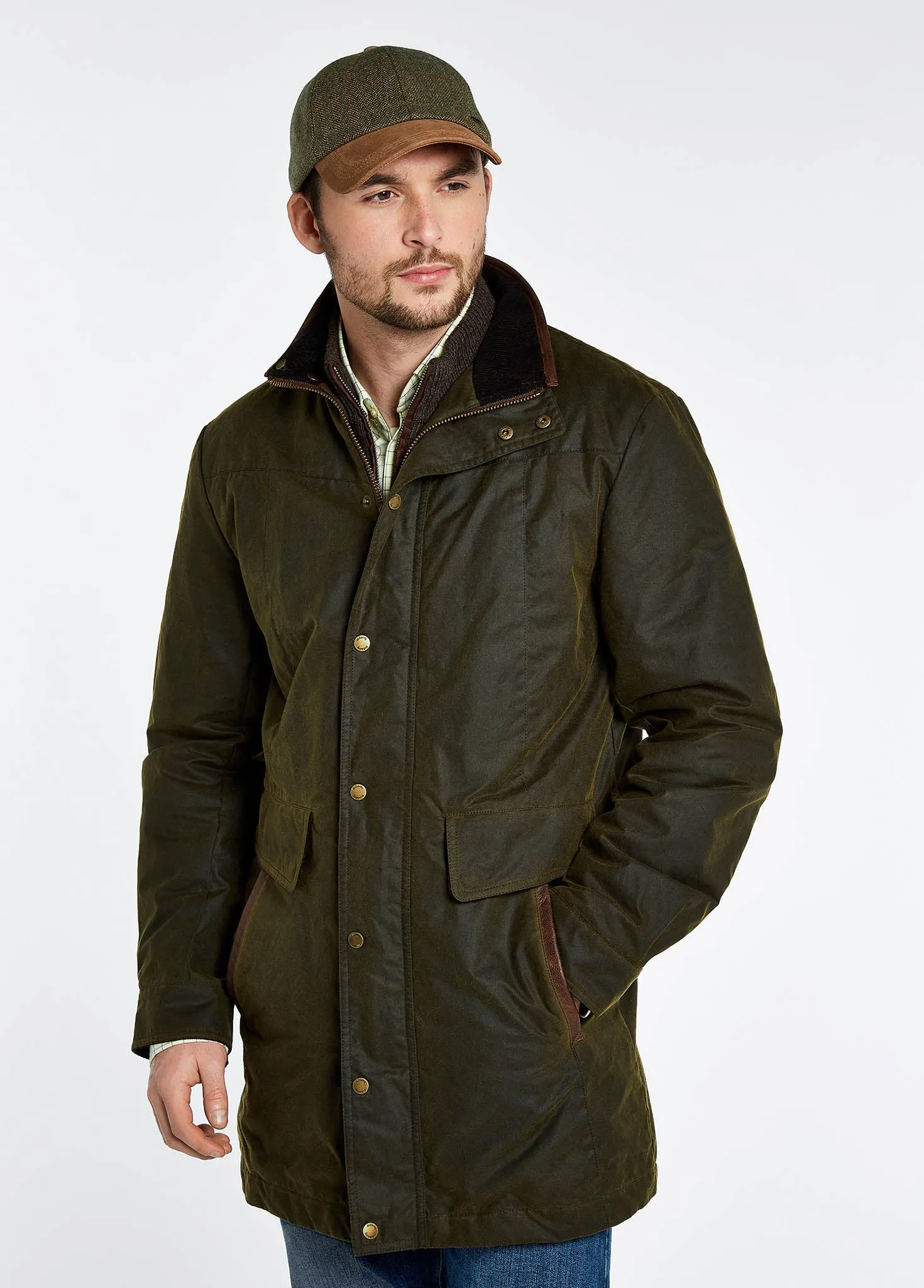 Chalkhill Men's Long Waxed Jacket - Olive Designer Inspired