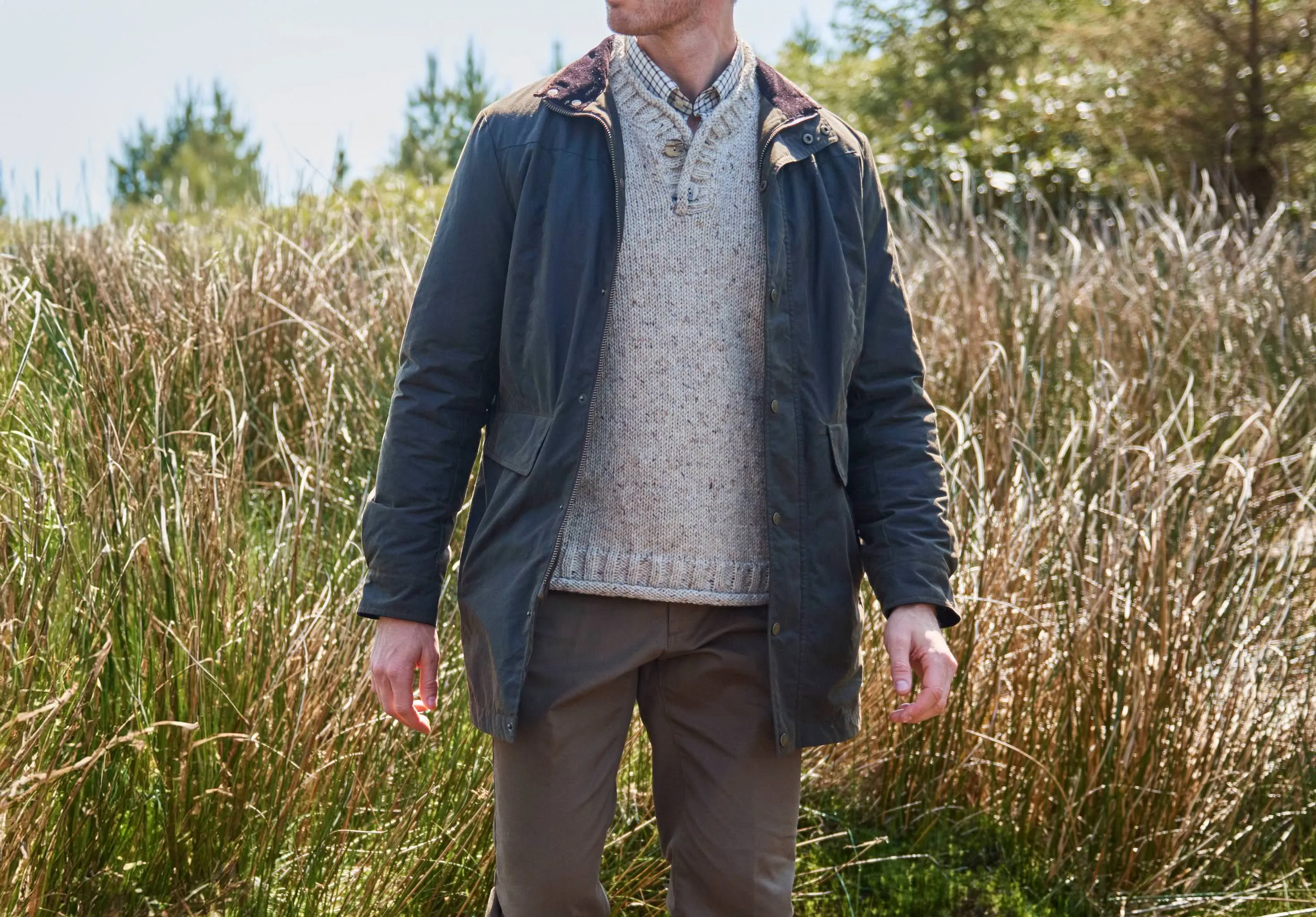 TemperatureRegulating Tech TearResistantFabric Chalkhill Men's Long Waxed Jacket - Olive