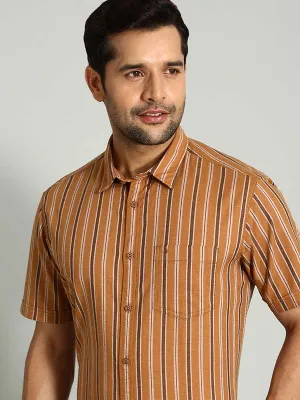 Soft Touch Men Striped Half Sleeve Cotton Shirt