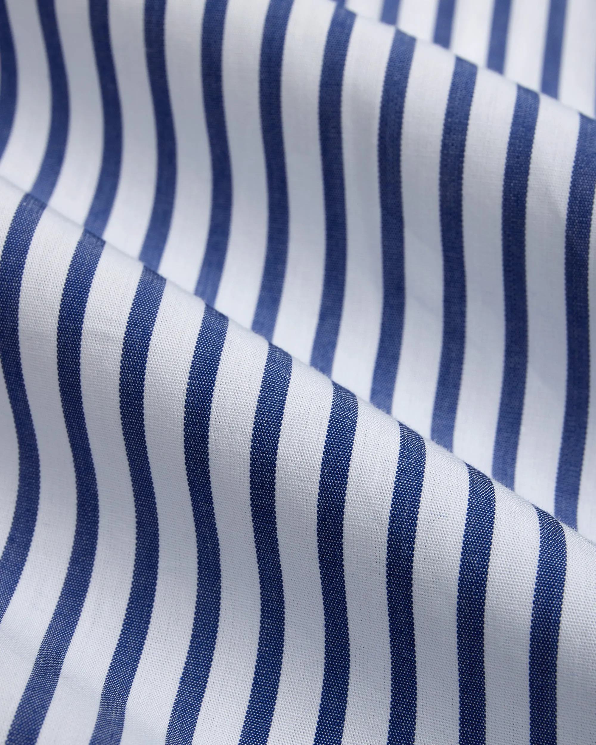 Made-in-Canada Navy Butcher Stripe Broadcloth Button Down Shirt - Classic Fit Flexible Shoulder Construction