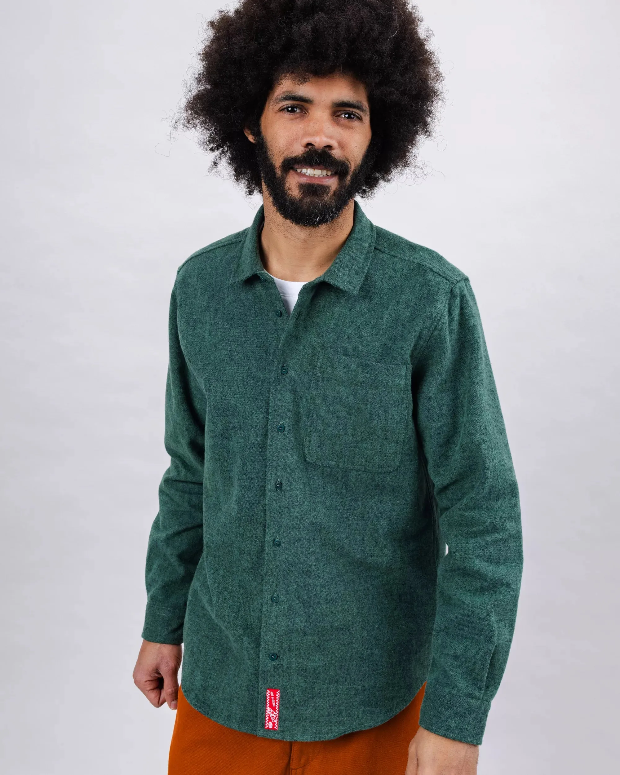 Pizza Flannel Overshirt Green Contrast Stitch Minimalist fashion