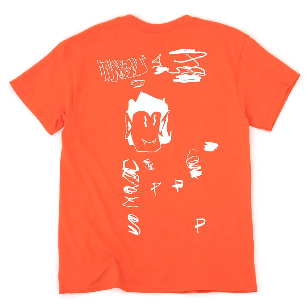Non Restrictive Silhouette Plateau Scribble T-Shirt (Orange / White)
