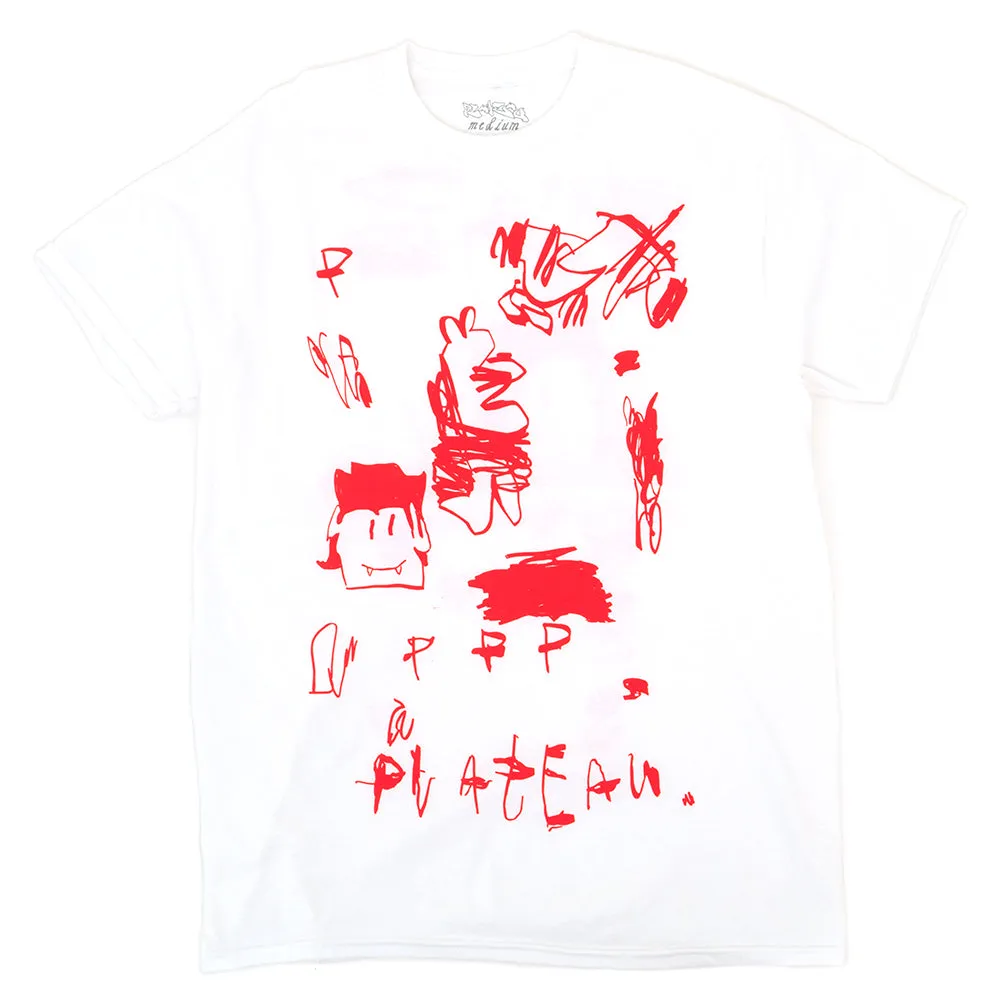 Plateau Scribble T-Shirt (White / Red) Seam Free Shoulders