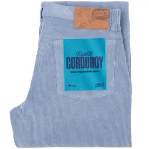 Pleated Trouser - Faded Corduroy Organic - Pale Indigo Durable Waistband