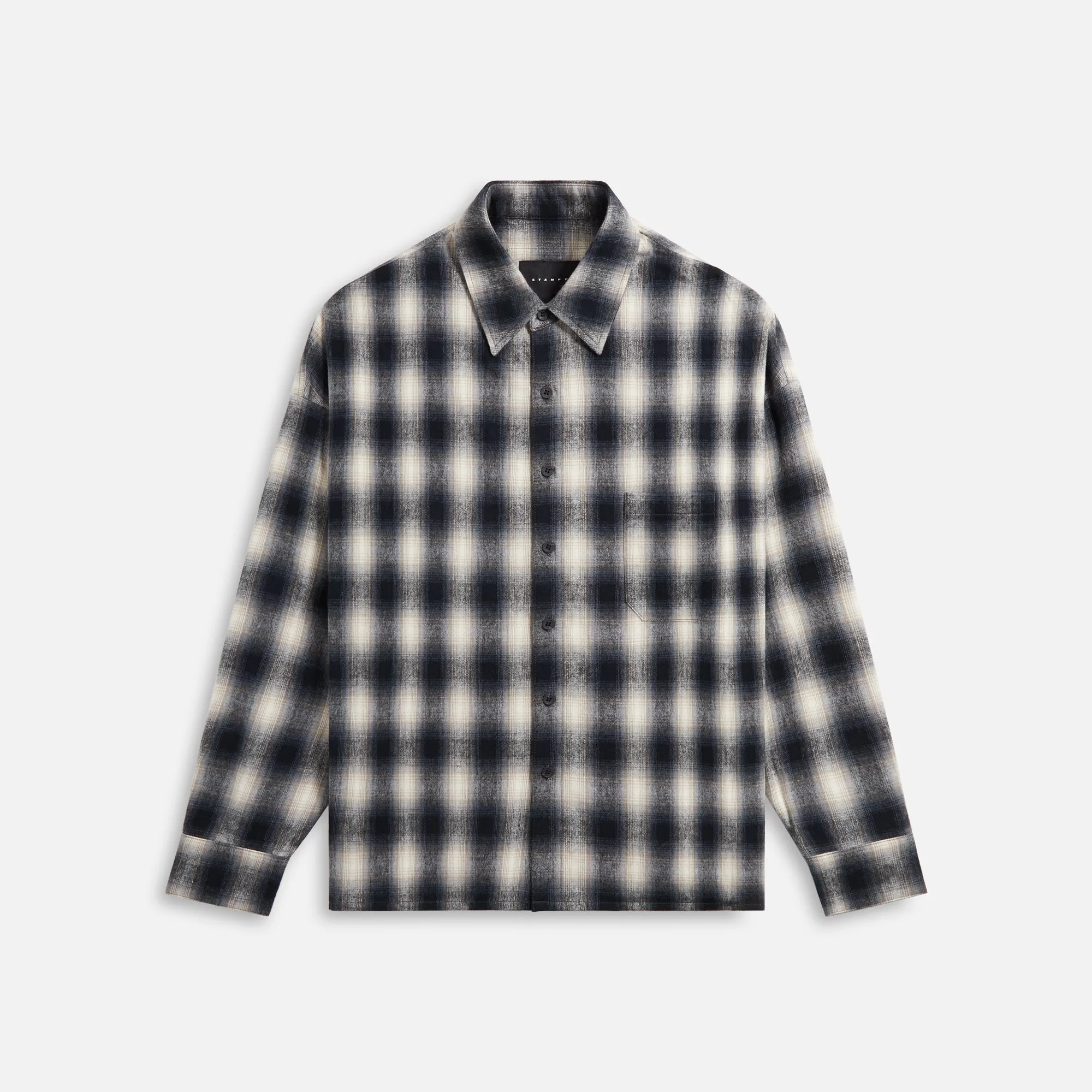 Hike Fit No Collar Stampd Oversized Plaid Buttondown - Blue