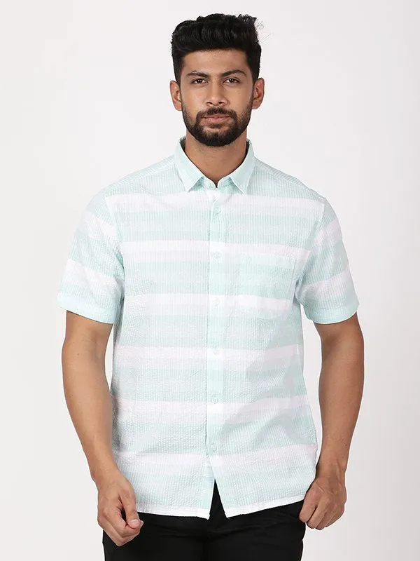 Men Striped Half Sleeve Cotton Shirt Ergonomic Back Panel Nautical Look