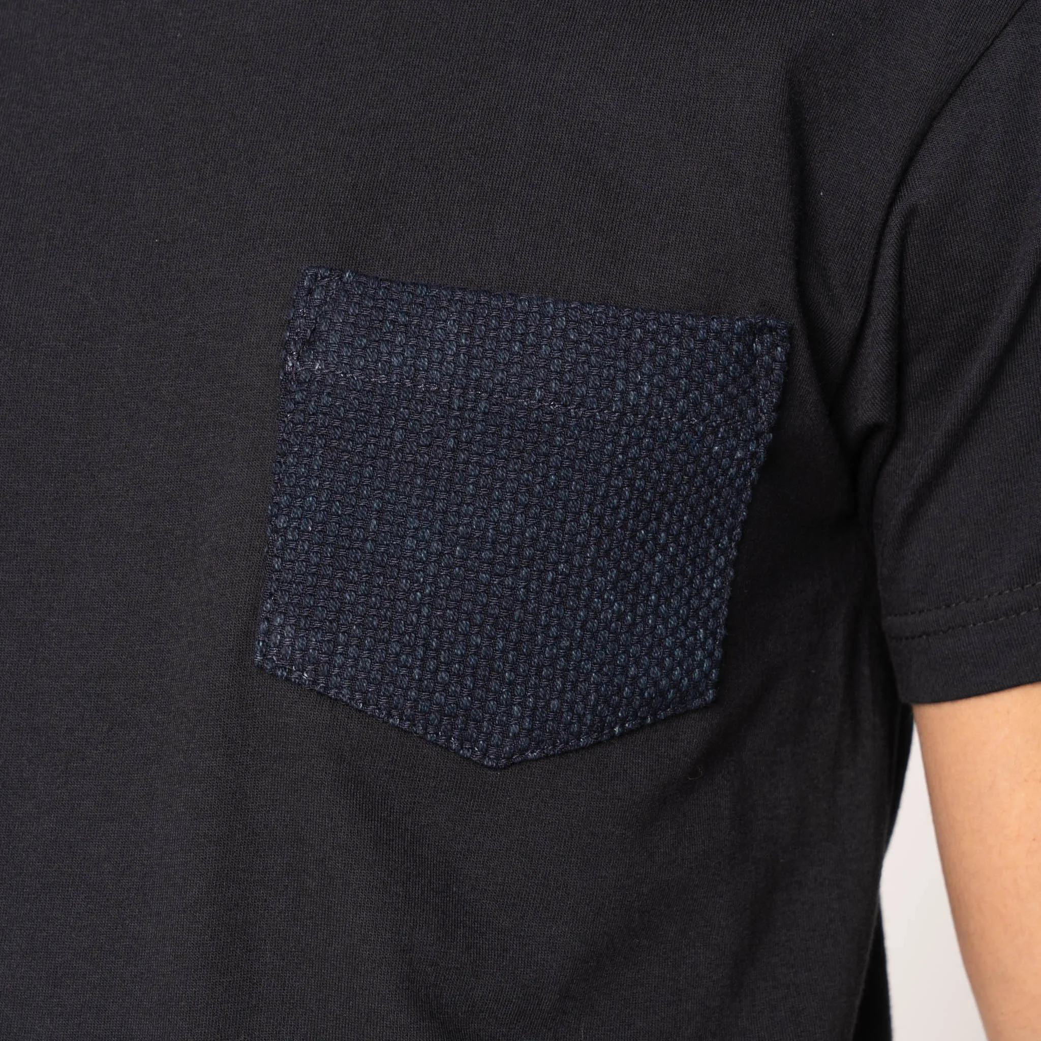 Pocket Tee - Black - Indigo Sashiko Perfect for Outdoors Slim Fit Design